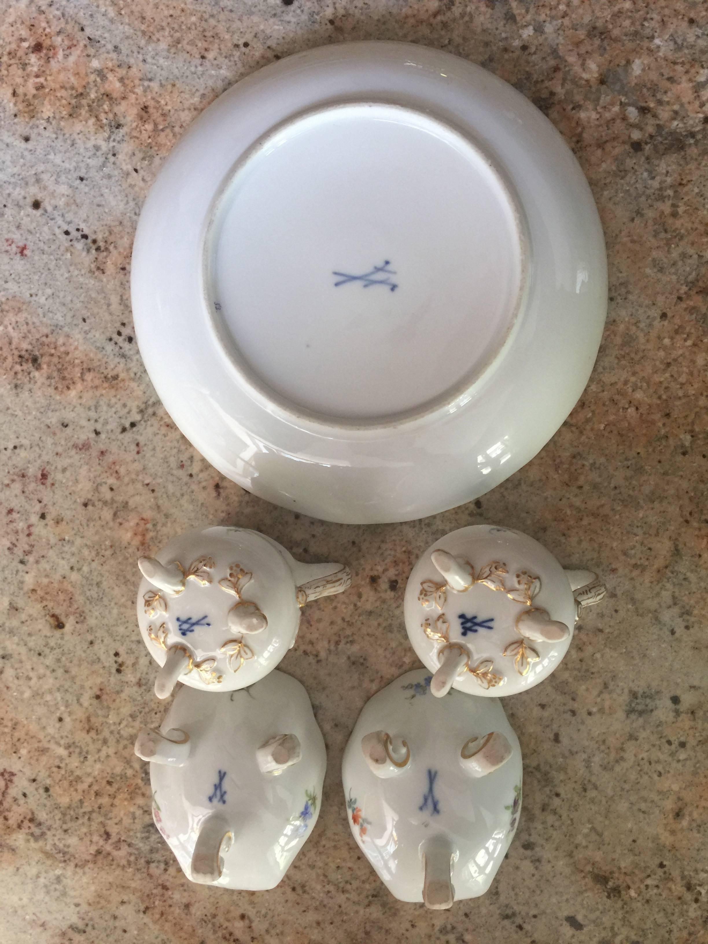 20th Century Meissen Porcelain Tray Creamers and Footed Dishes For Sale
