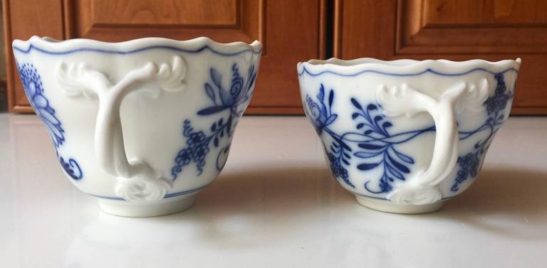 German Meissen Blue Onion Cups and Saucers Set of Eight For Sale