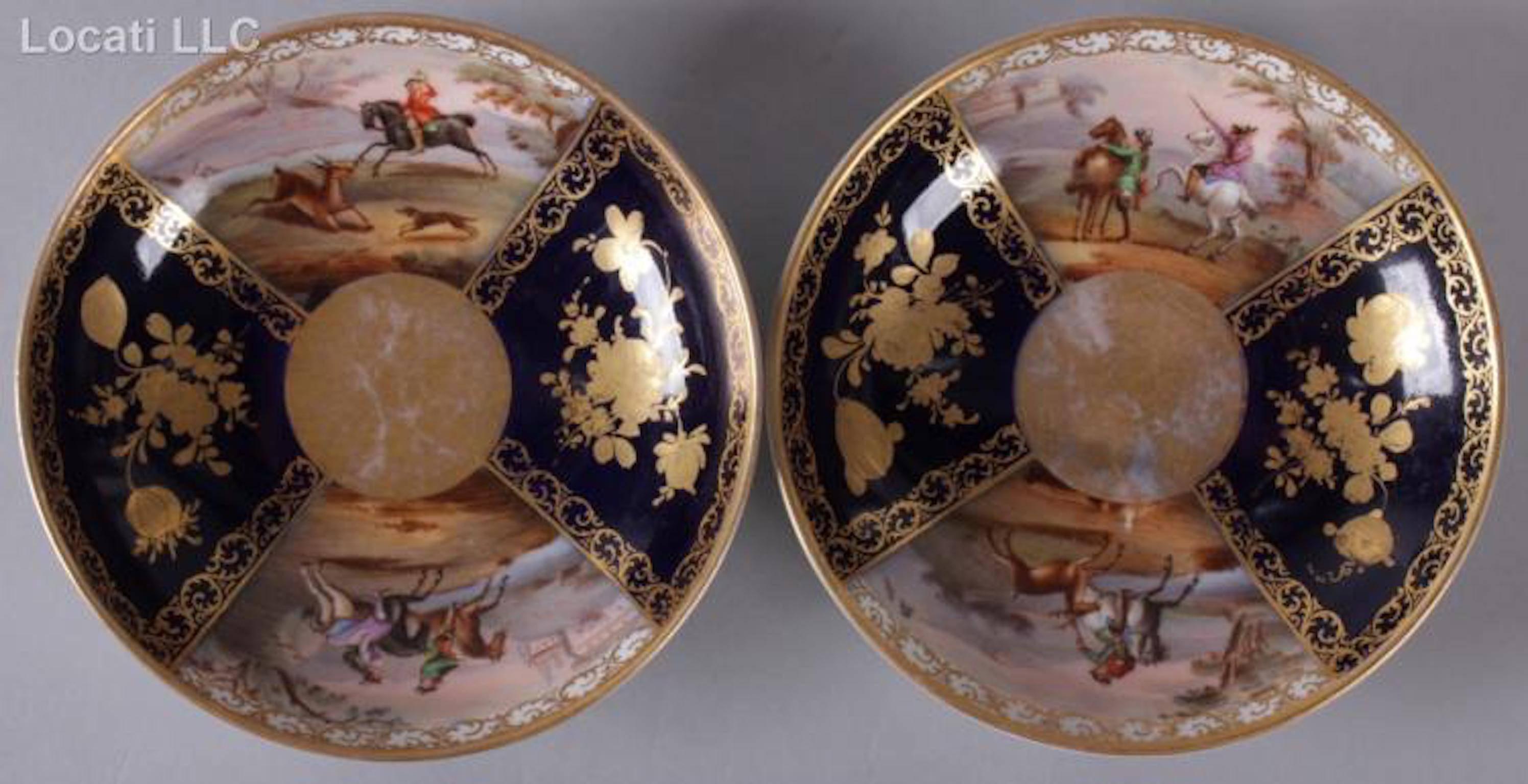 Gilt Pair of 19th Century Meissen Cups and Saucers For Sale