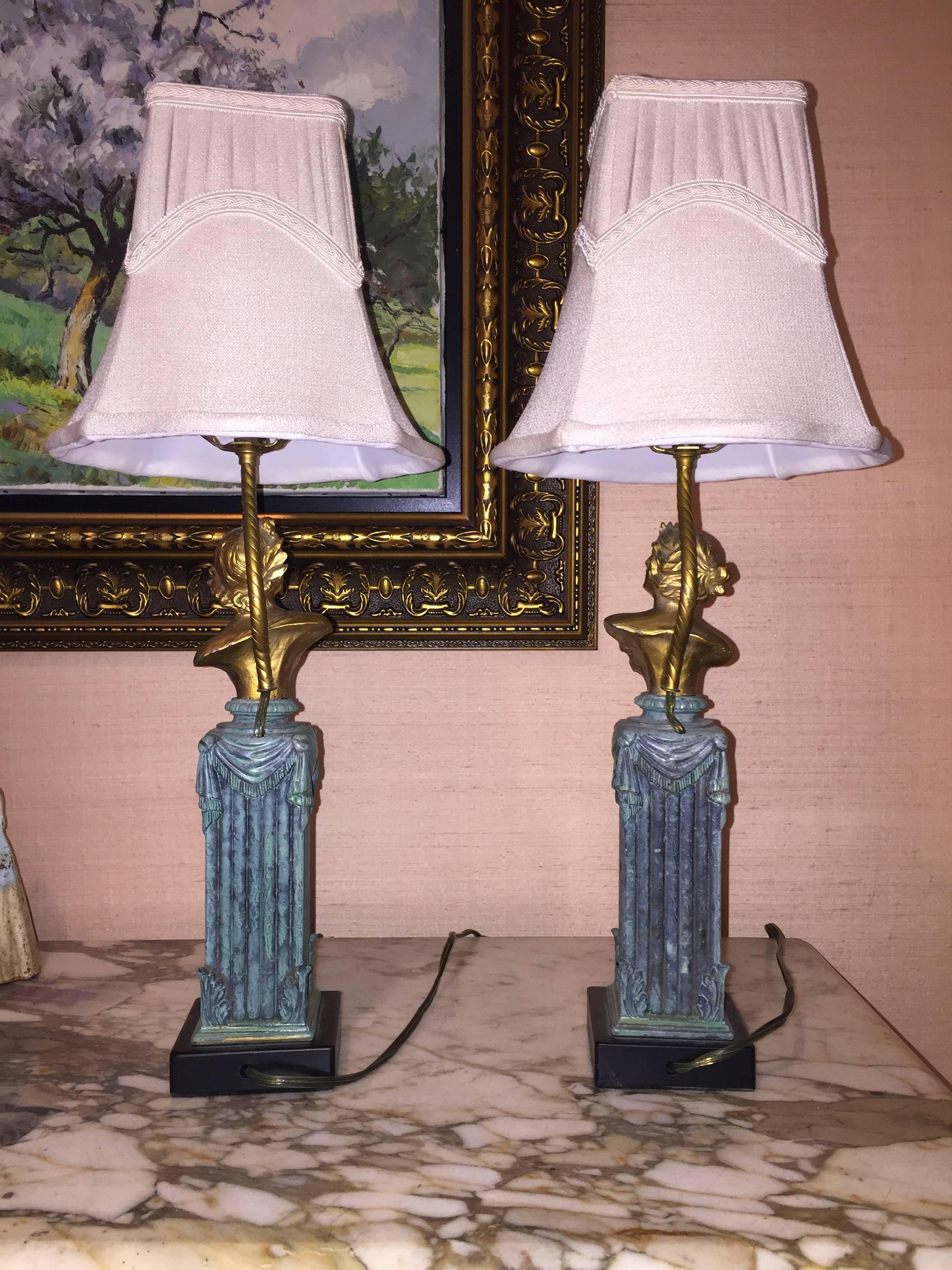 Two Neoclassical Style Lamps Gilt In Excellent Condition In Washington Crossing, PA