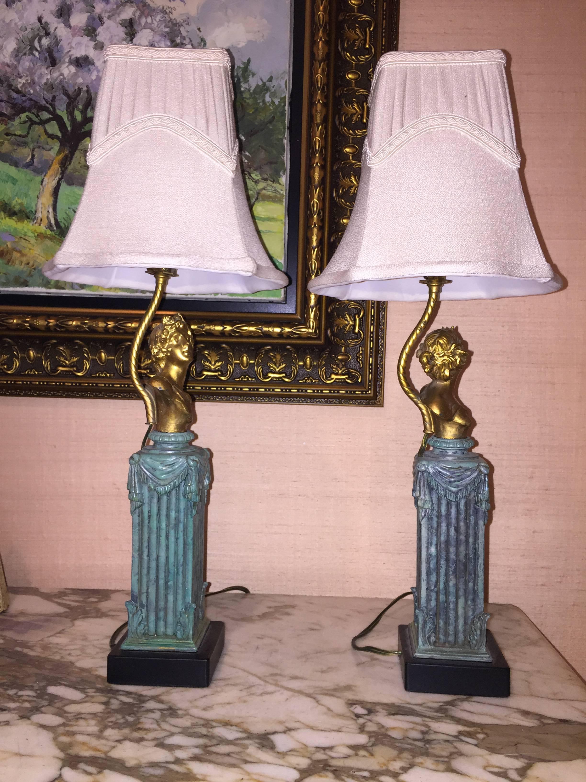 20th Century Two Neoclassical Style Lamps Gilt