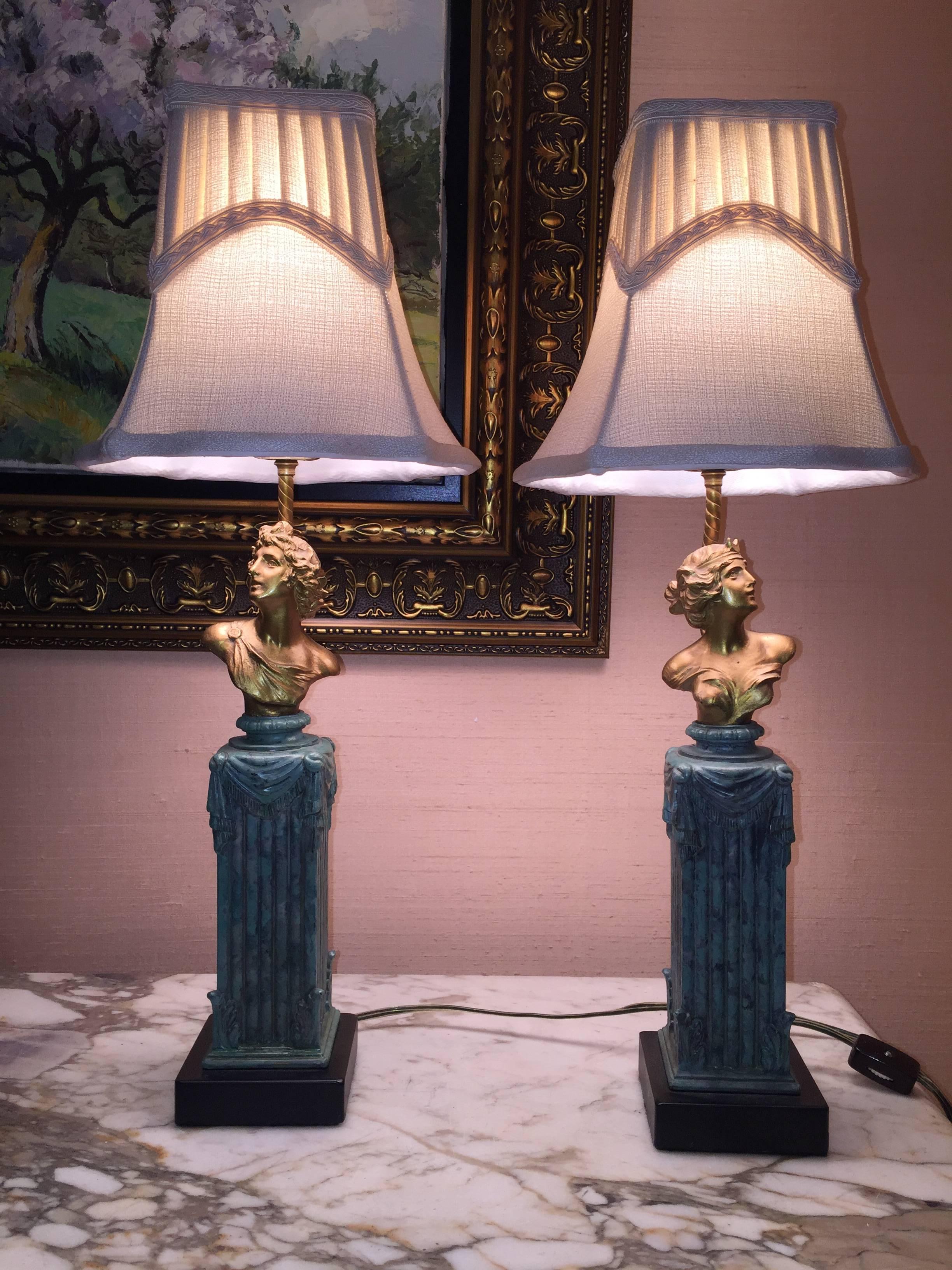 Metal Two Neoclassical Style Lamps Gilt