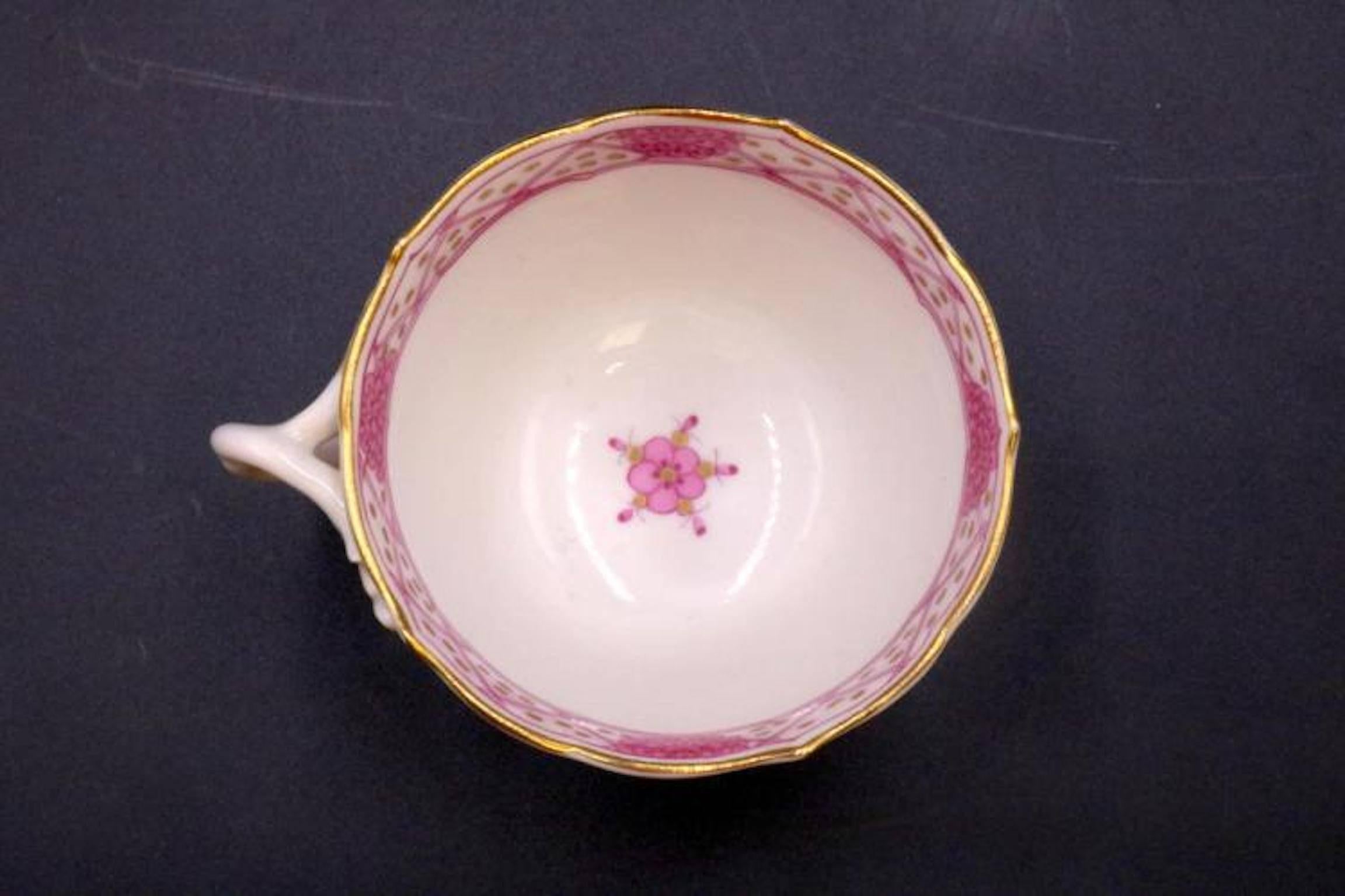 German Meissen Purple Indian Porcelain Cup and Saucer