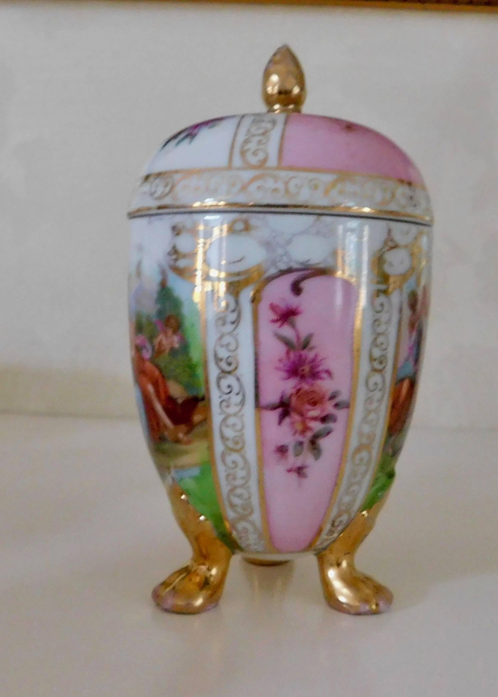 Gilt Antique 19th Century Meissen Porcelain Tea Cup and Saucer with Lid