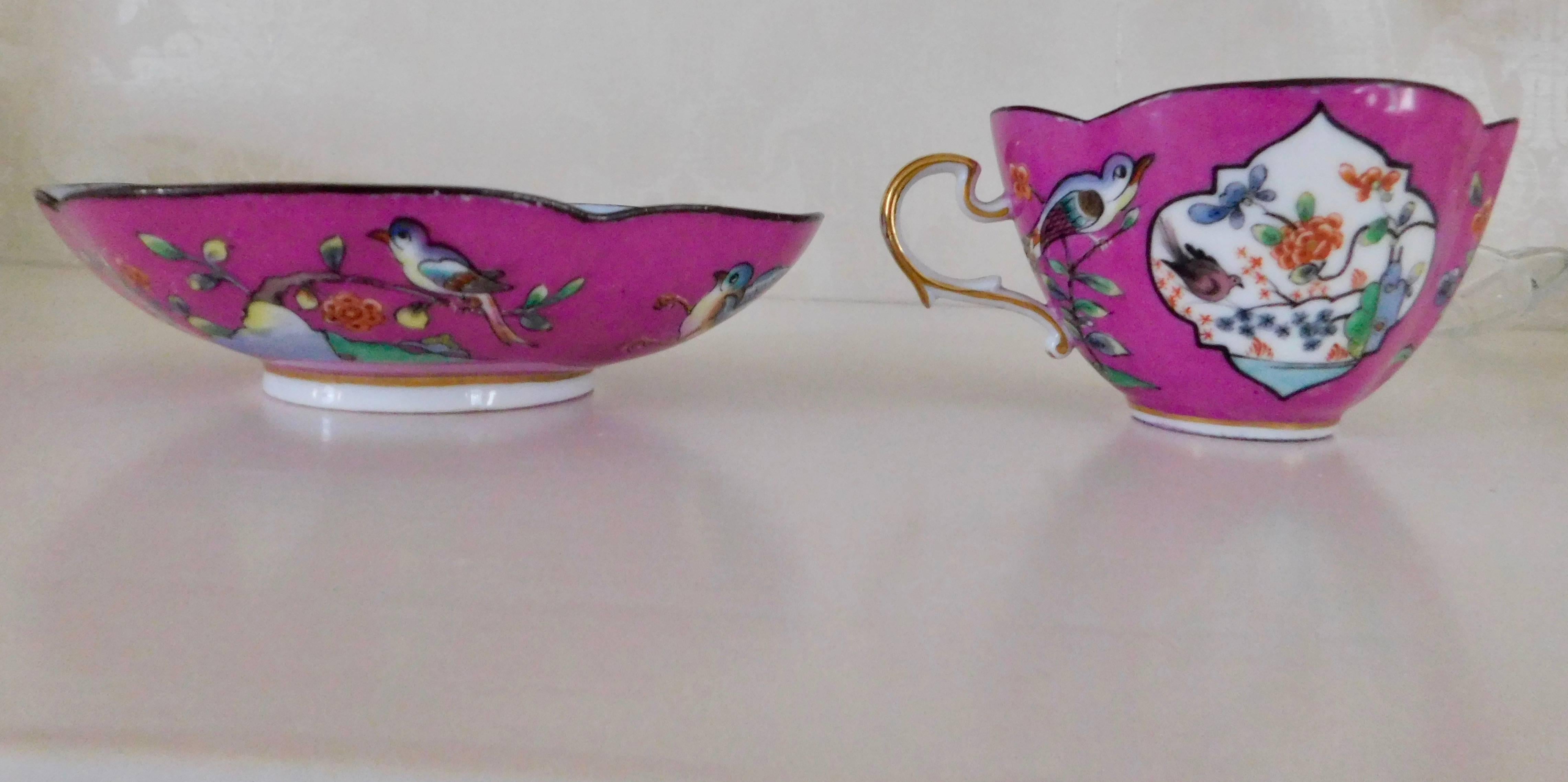 Antique 18th Century Meissen Porcelain Kakiemon Cup & Saucer
Great condition, beautiful pink with floral scenes, birds & butterfly
Cup 4.25 In. W x 3 In. D x 2.13 In H
Saucer 5.5 In. W x  4.63 In. D x 1.38 In. H

Meissen porcelain or Meissen