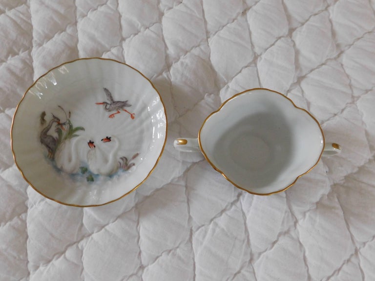 19th Century Meissen Porcelain Swan Service Cup and Saucer Porzellan Schwanenservice Tasse  For Sale