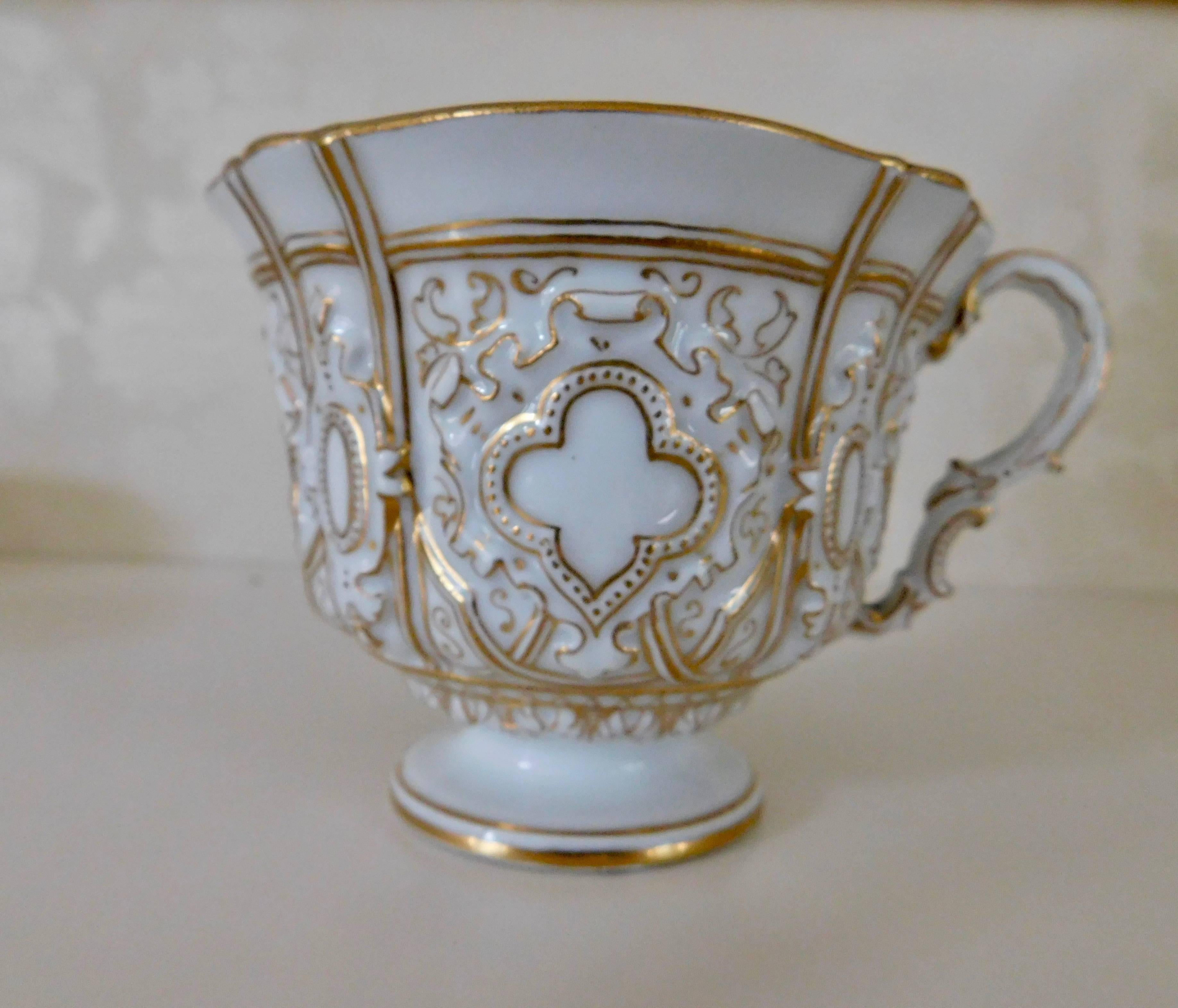 Gilt Early 20th Century Meissen Porcelain Heavy Gold Trim Embossed Cup and Saucer