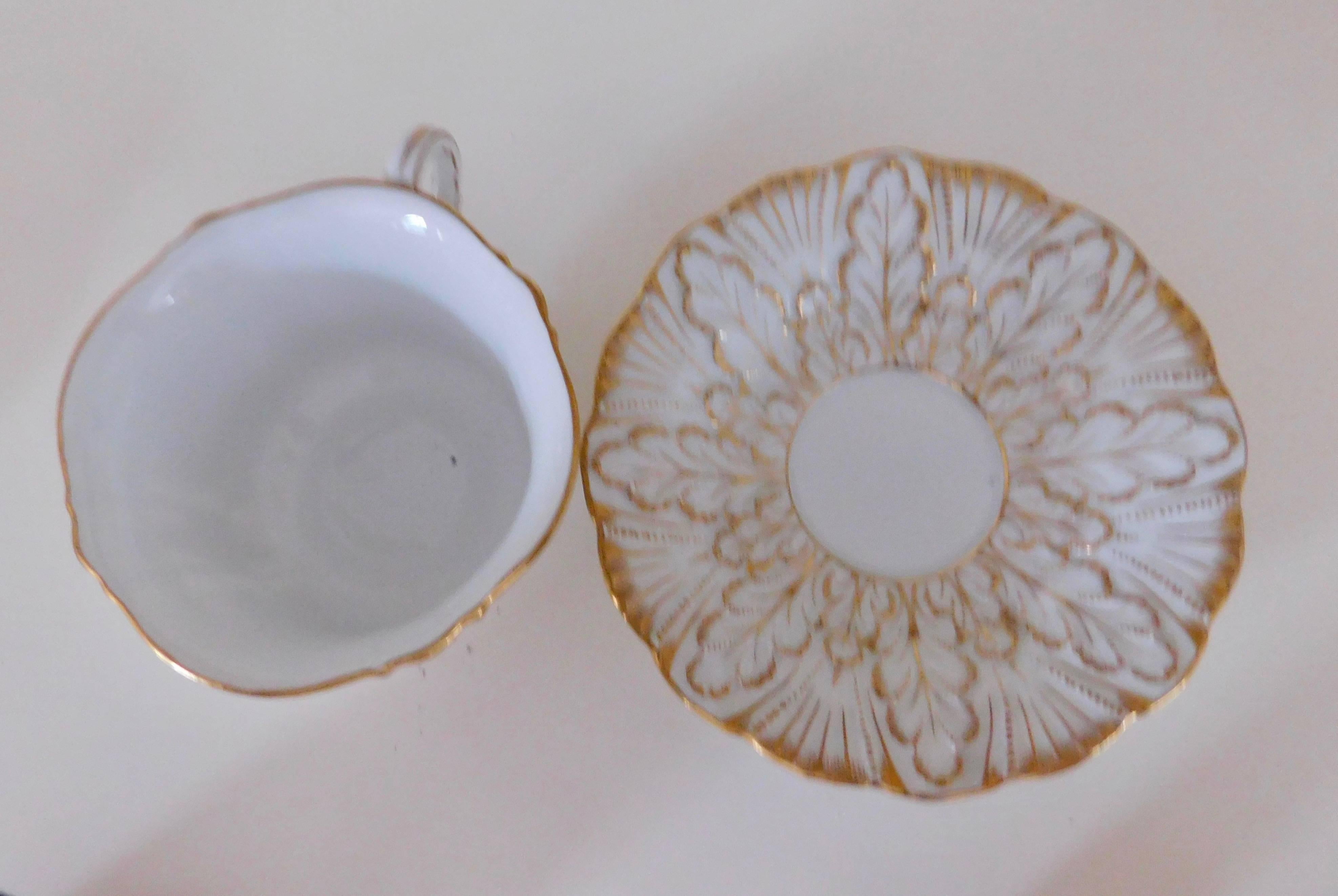 Early 20th Century Meissen Porcelain Heavy Gold Trim Embossed Cup and Saucer 1