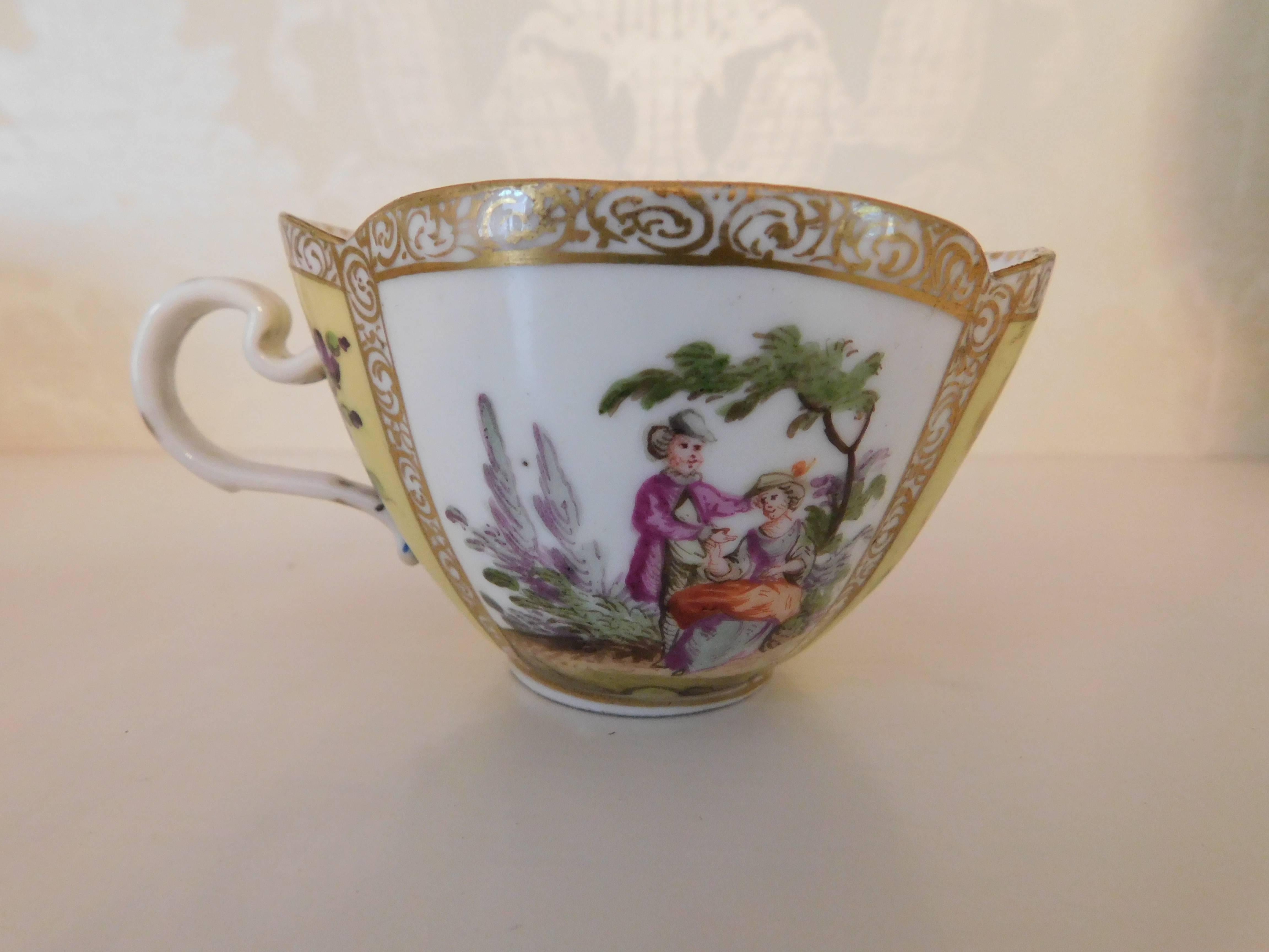 German 19th Century, Meissen Porcelain Quatrefoil Cup and Saucer