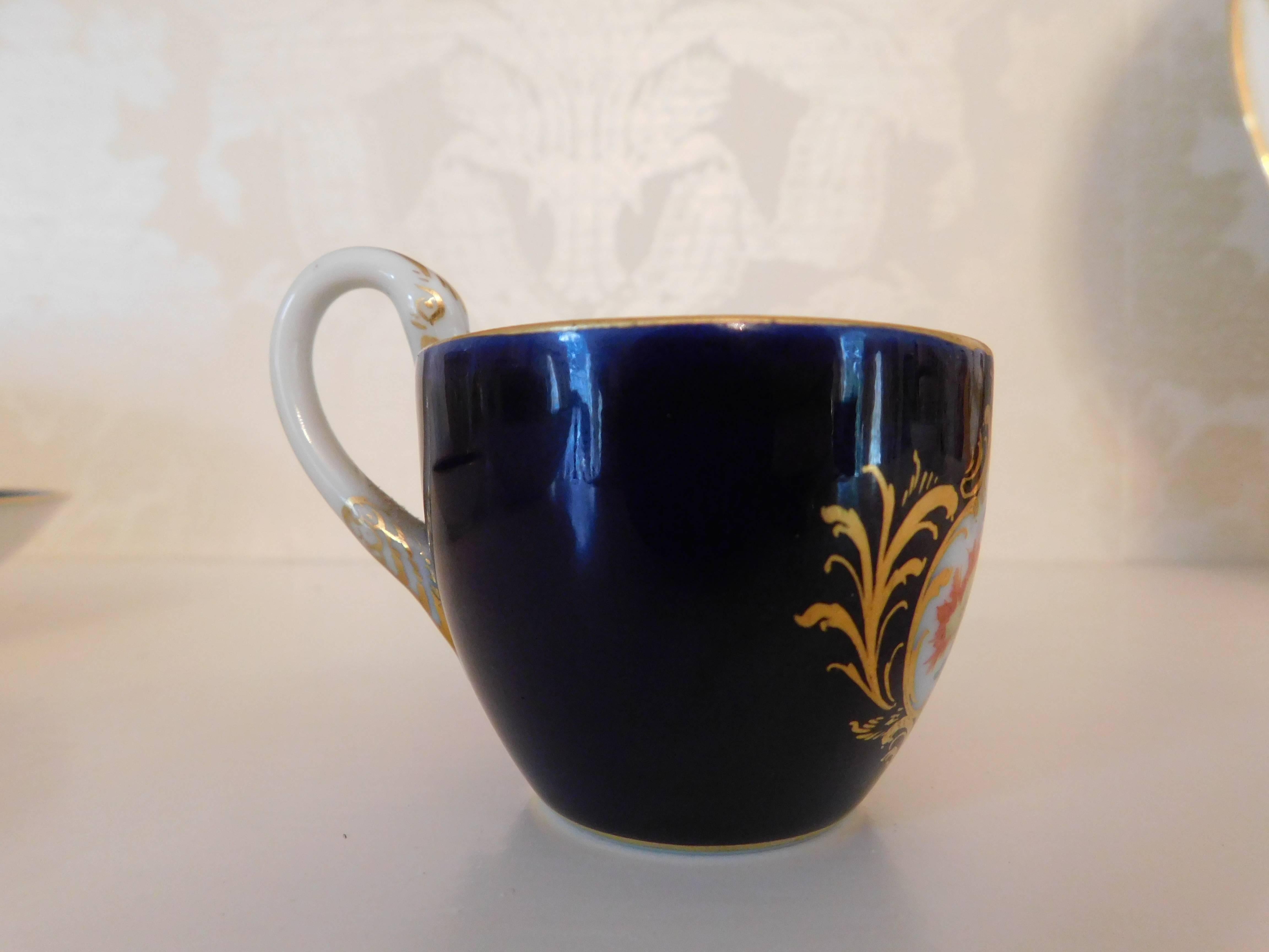German Meissen Porcelain Cobalt Blue and Floral Cup and Saucer For Sale