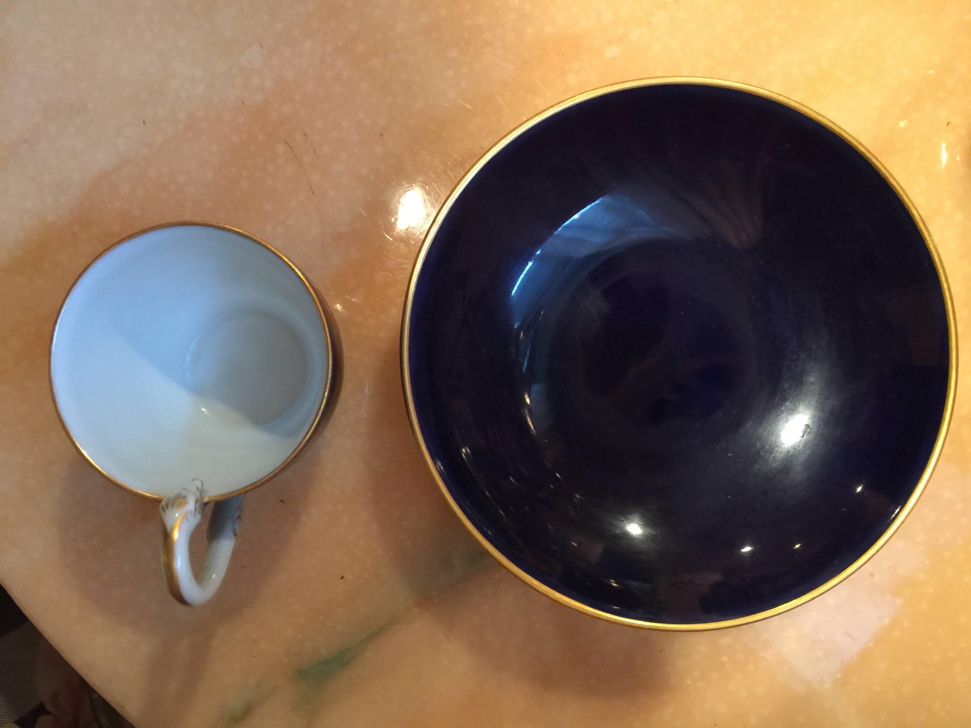 Meissen Porcelain Cobalt Blue and Floral Cup and Saucer For Sale 1
