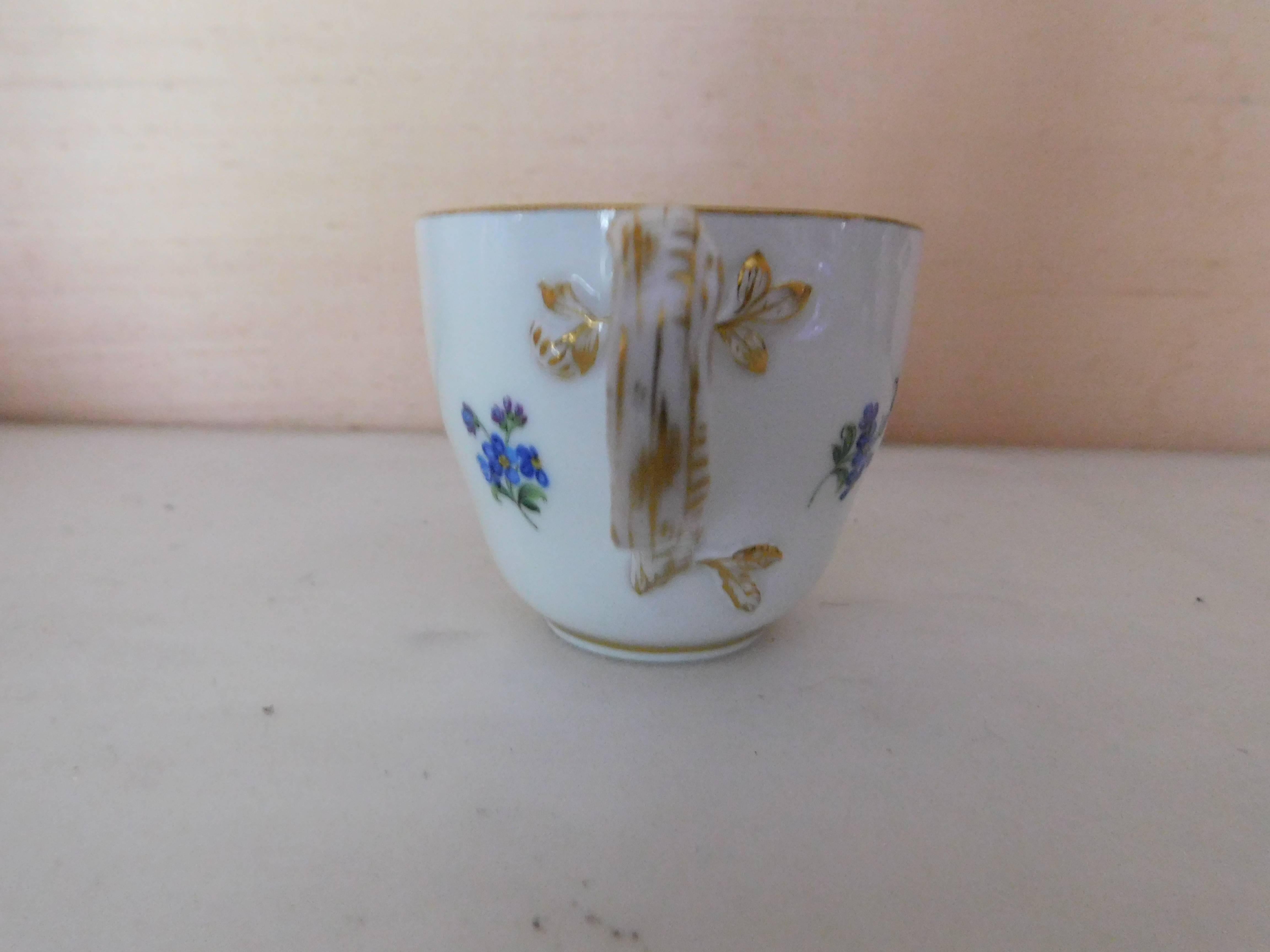 German Early 19th Century Meissen Porcelain Blue Flower Demitasse Cup and Saucer