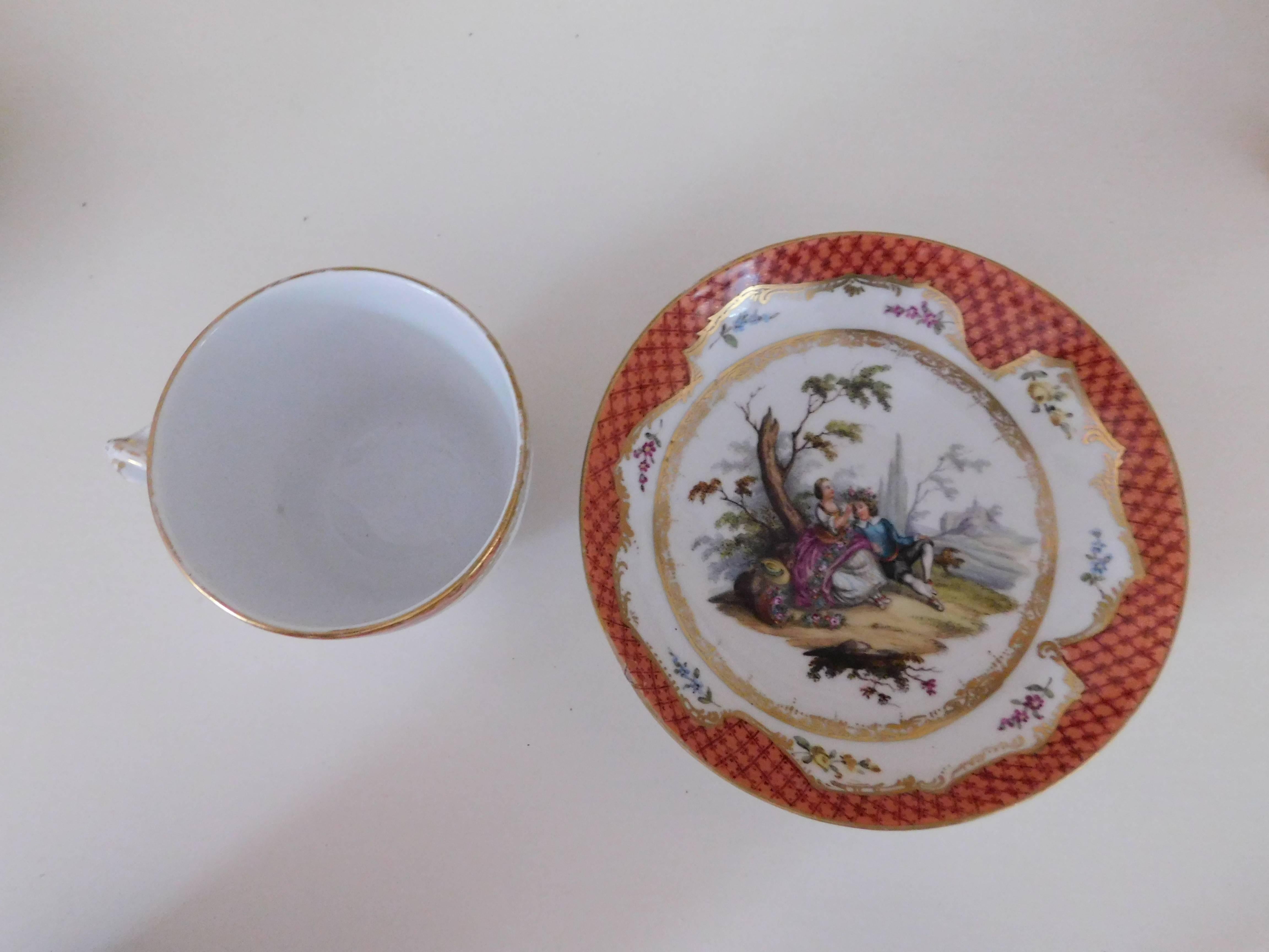 19th Century, Meissen Porcelain Cup and Saucer In Excellent Condition For Sale In Washington Crossing, PA