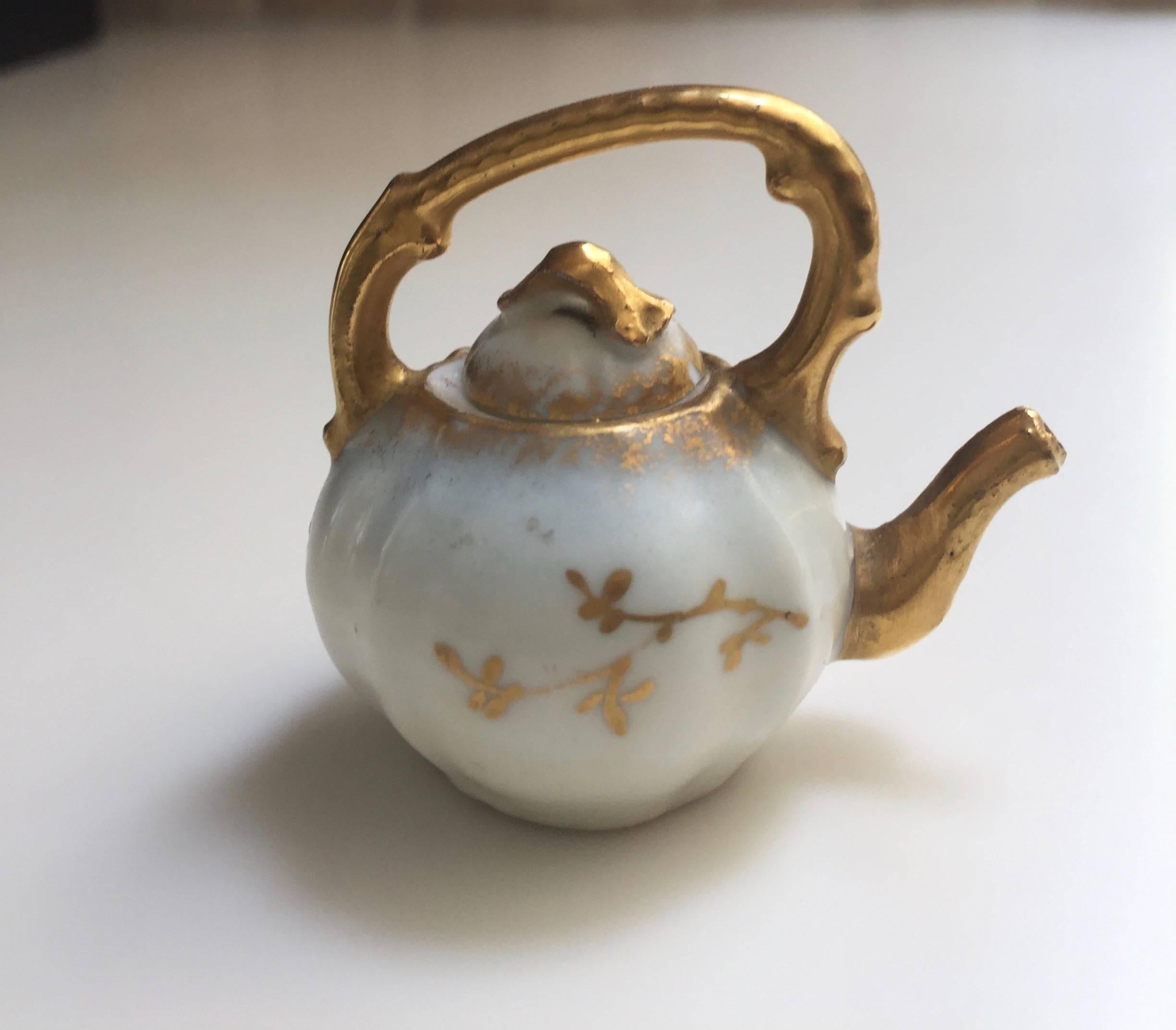 19th century elite Limoges France miniature hand-painted teapot.
 