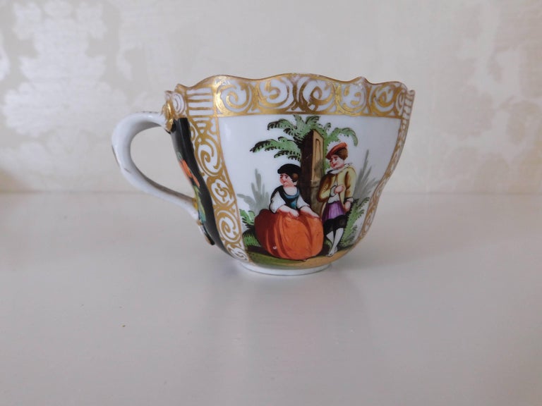 19th century Meissen porcelain cup and saucer, circa 1850
Measurement in inches:
Cup 3.5 D x 2.5 H
Saucer 5.18 D x 1.38 H.