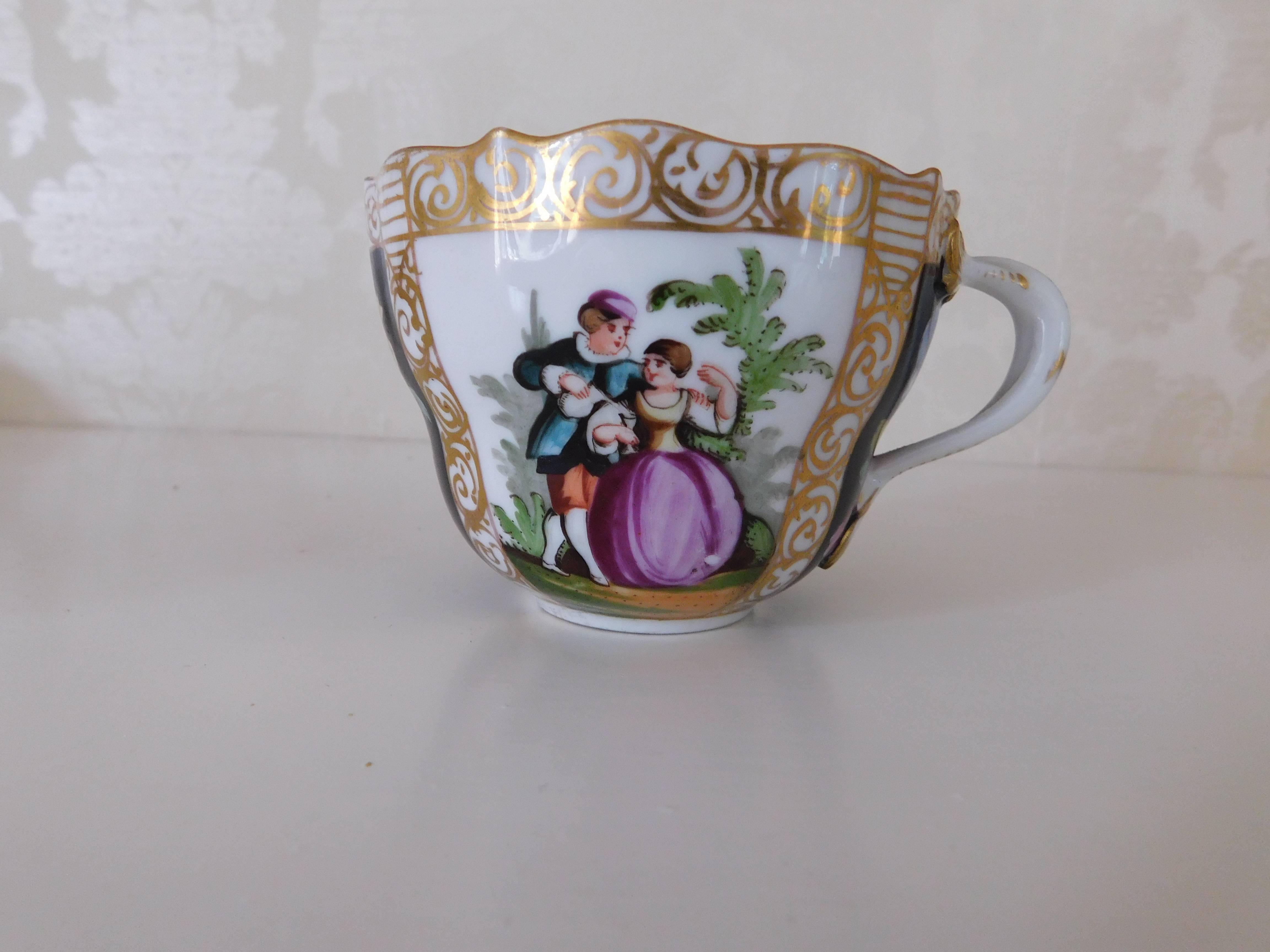 German 19th Century Meissen Porcelain Cup and Saucer, circa 1850 For Sale
