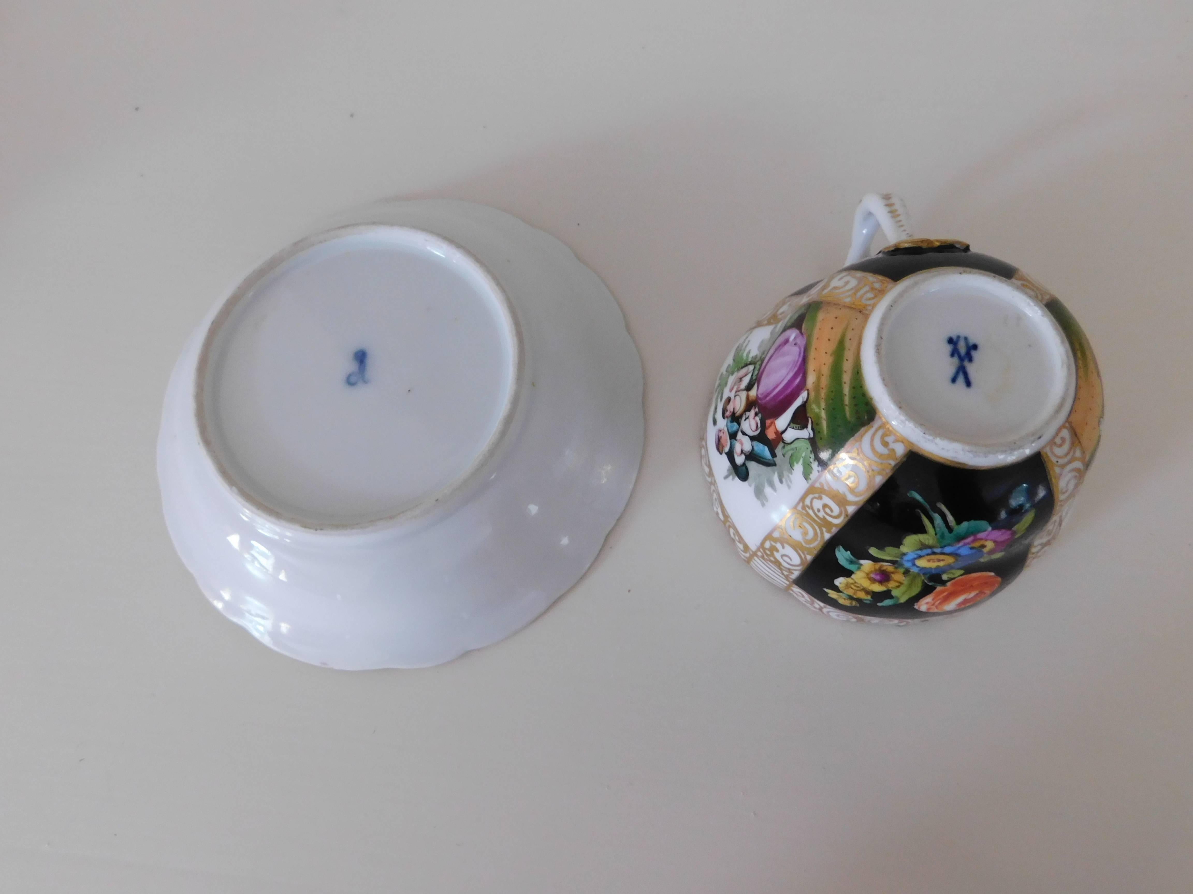 19th Century Meissen Porcelain Cup and Saucer, circa 1850 For Sale 3
