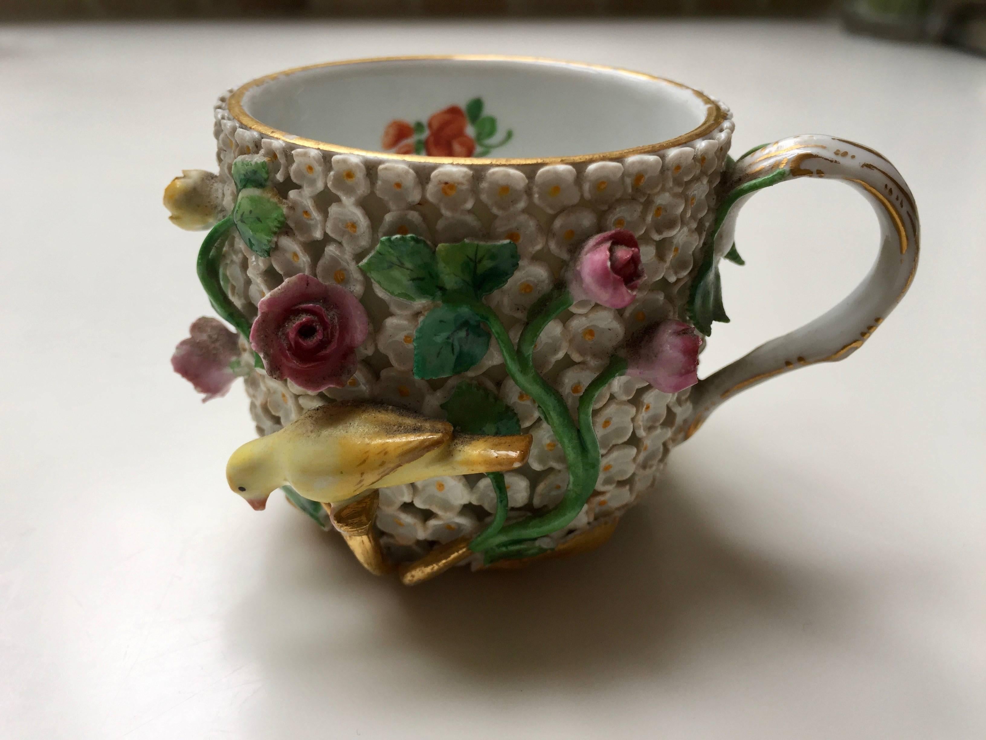German Early 19th Century Meissen Porcelain Schneeballen Cup and Saucer