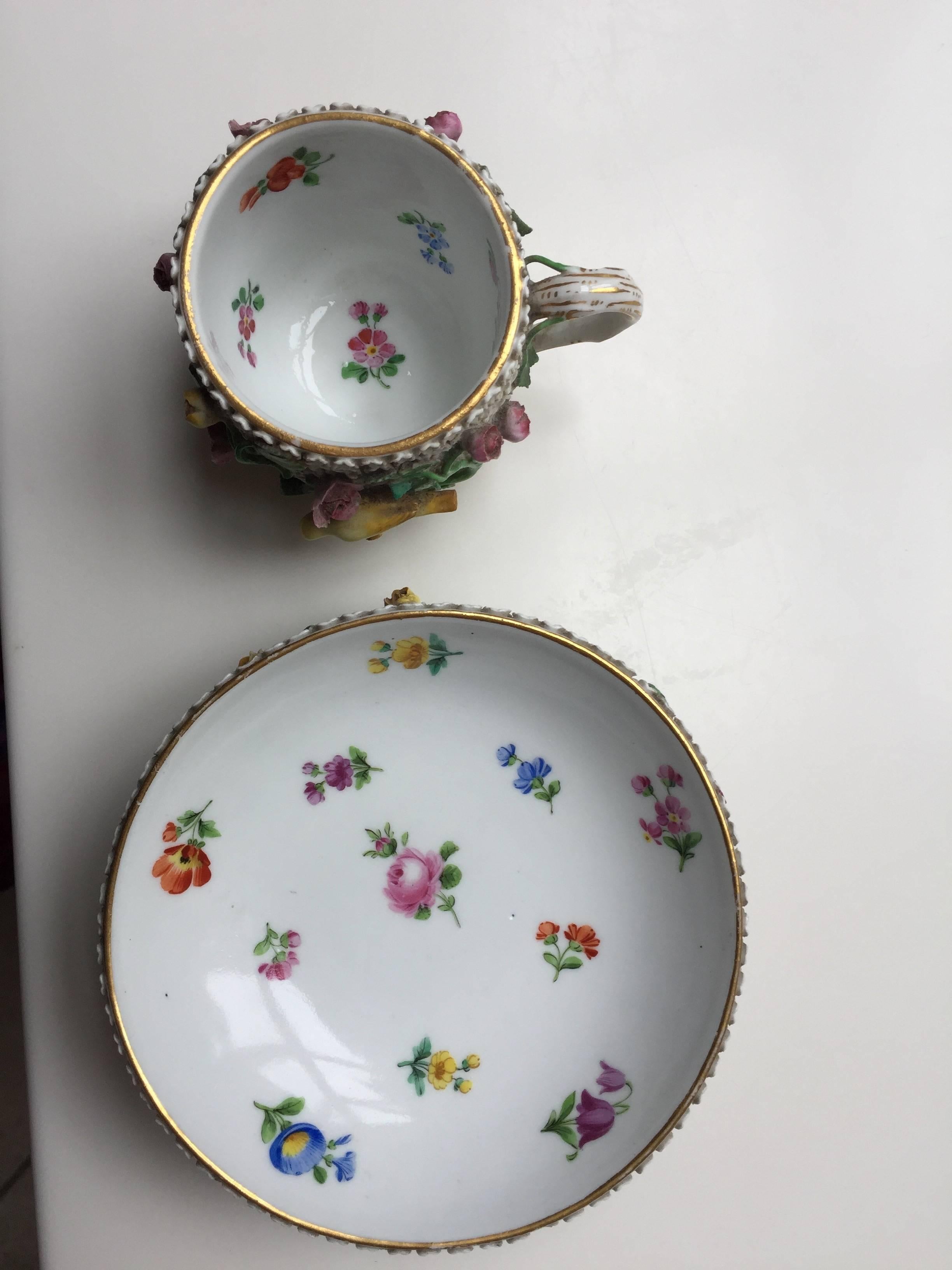 Early 19th Century Meissen Porcelain Schneeballen Cup and Saucer 2