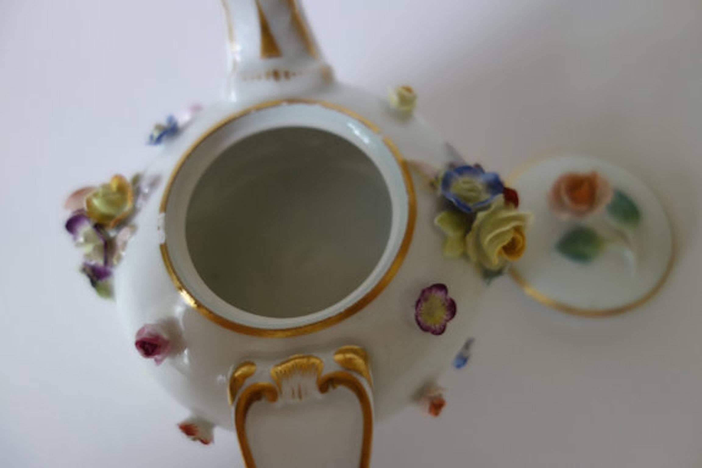German Late 19th Century, Meissen Porcelain Teapot High Handle For Sale