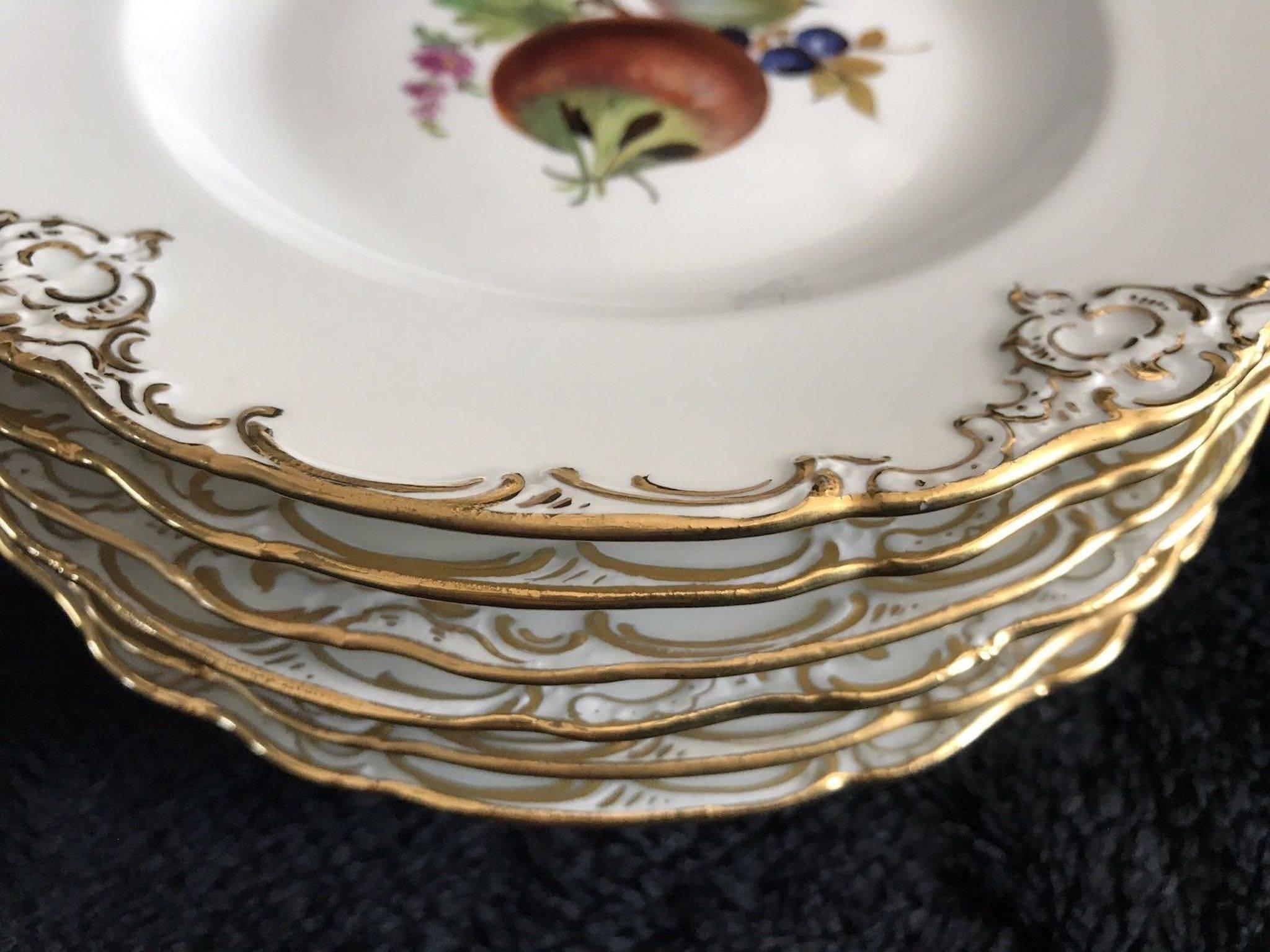 18th Century Set of Six Antique Meissen Porcelain Floral Cabinet Plates Marcaloni Period For Sale