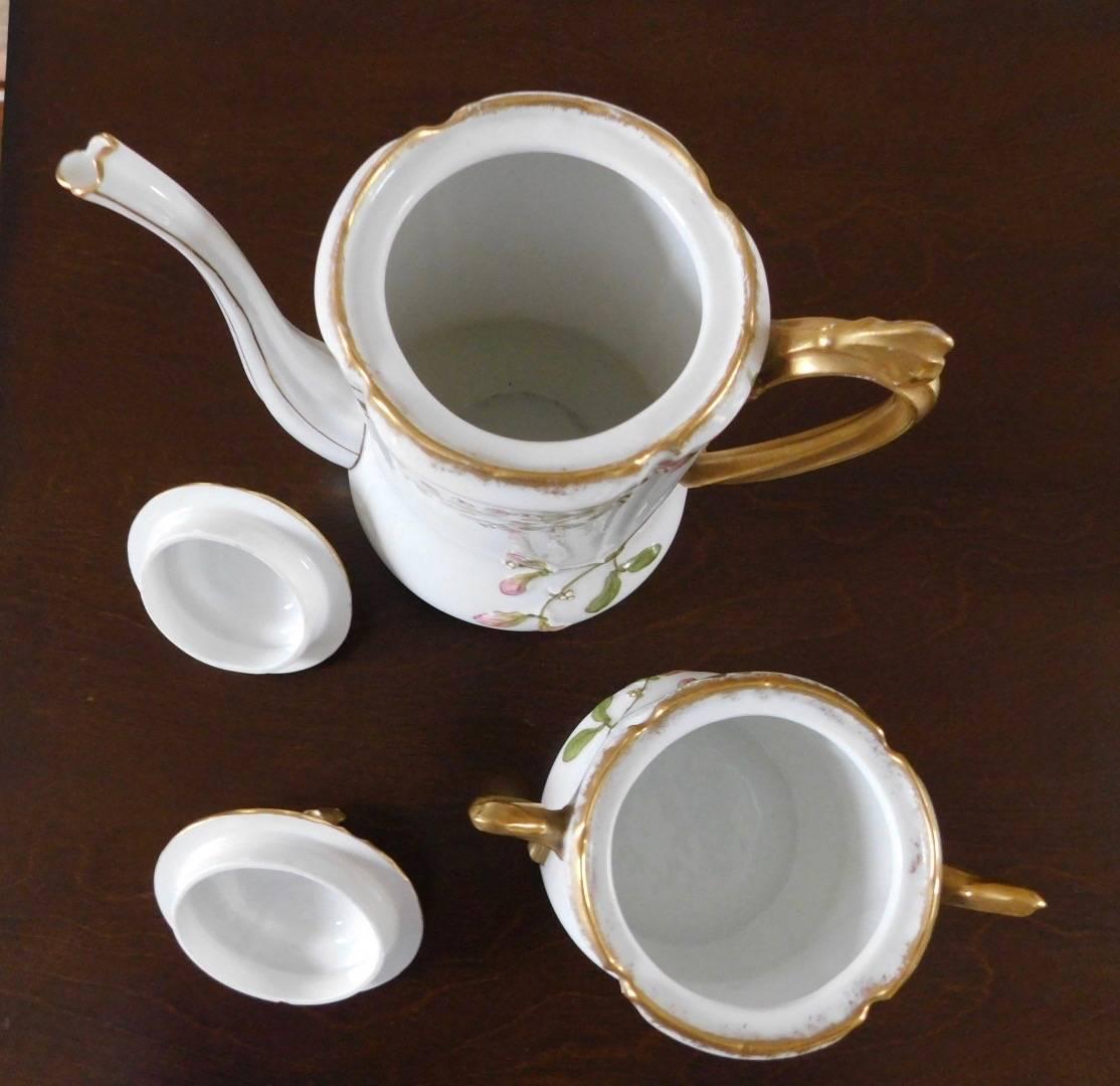 Early 19th Century Limoges Porcelain French Coffee Set Hand-Painted In Excellent Condition For Sale In Washington Crossing, PA