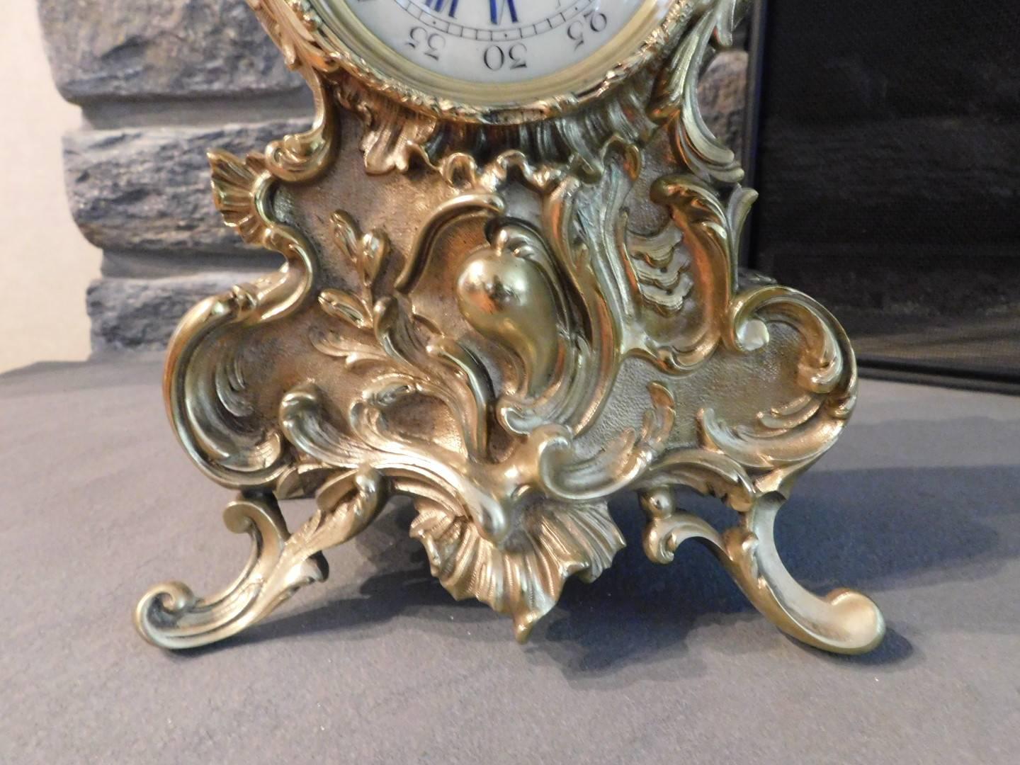 19th Century, French Brass Garniture Clock Set with Candelabras For Sale 2