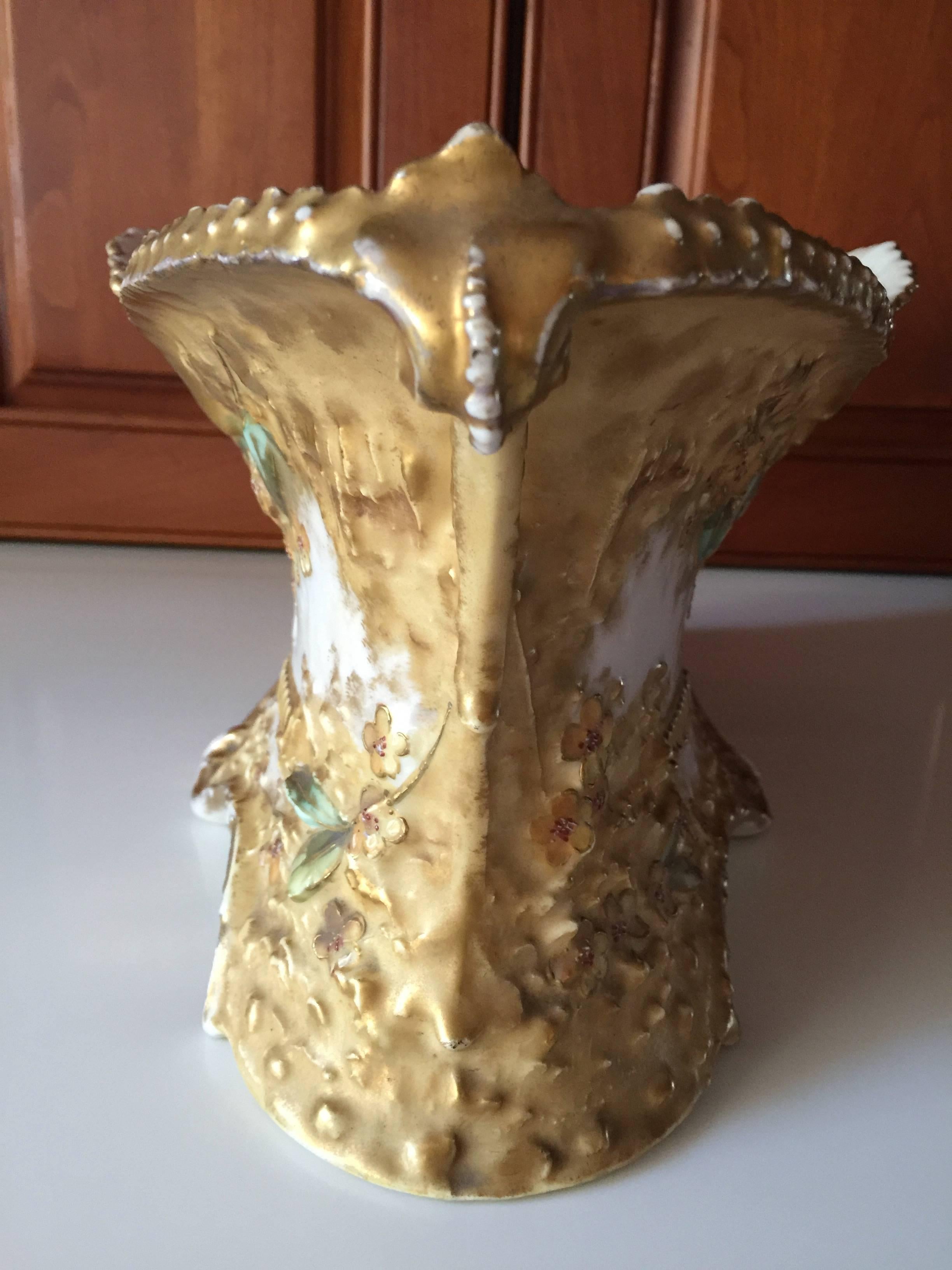19th Century Gilded and Hand-Painted Floral Jardiniere Wien Teplitz 1