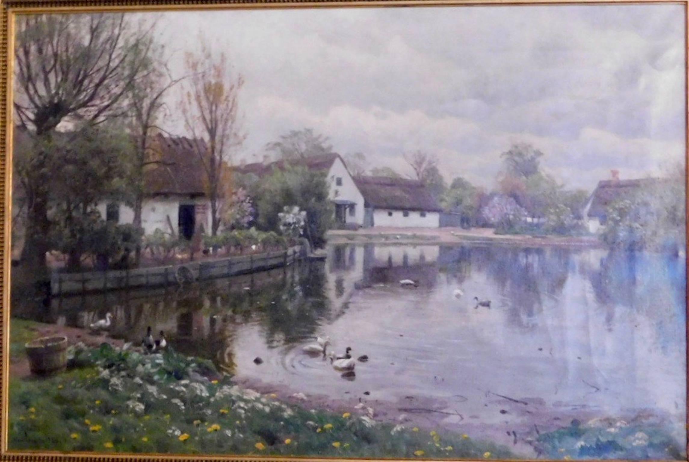 Peder Monsted, village pond in Herstedvester, signed and dated 1923.