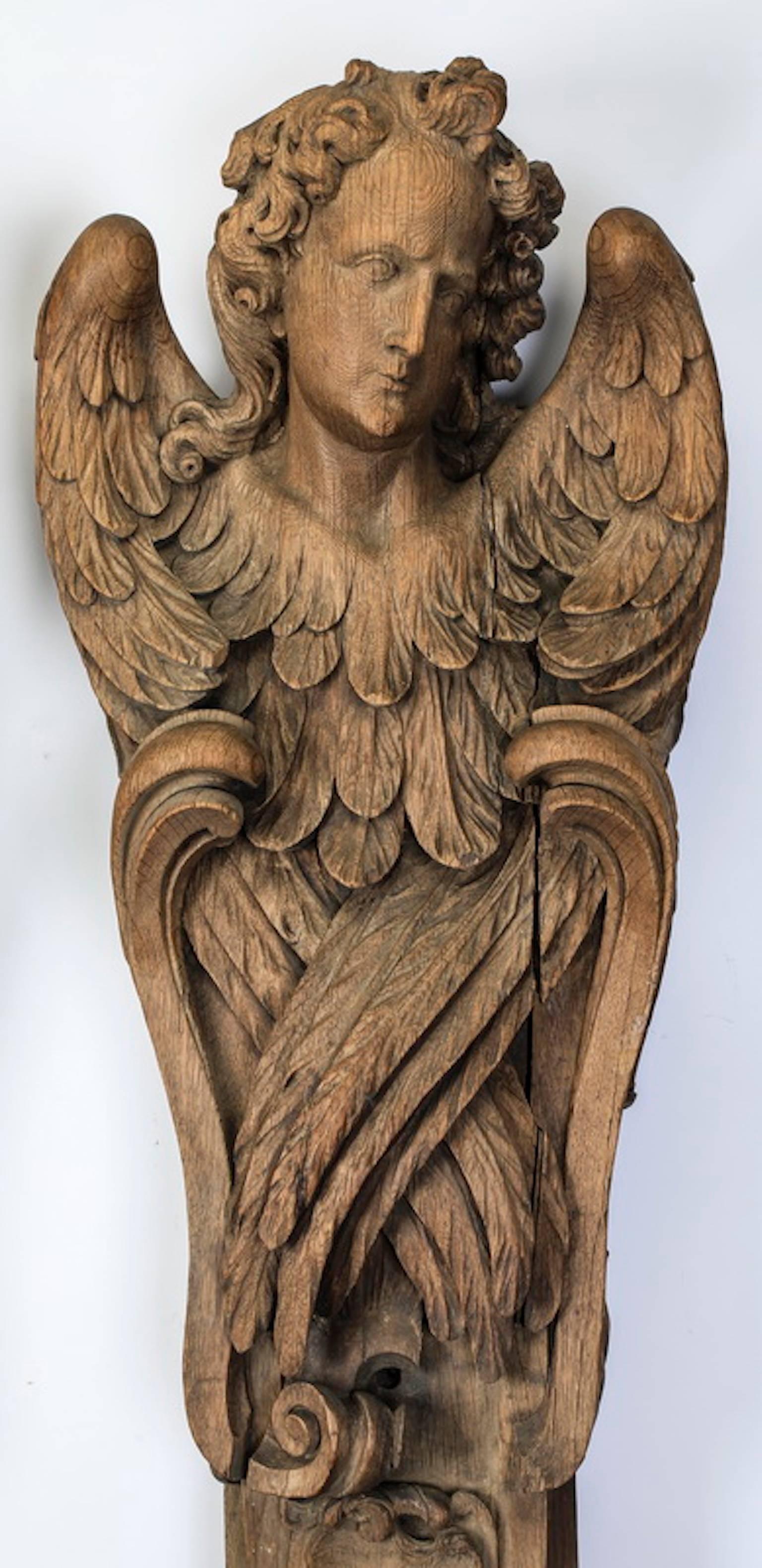 Two 18th Century French Carved Oak Angel Pilasters For Sale 1