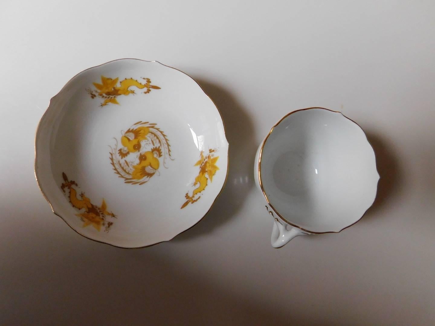 Meissen Porcelain golden dragon teacup and saucer.
Saucer measures: 4.25 inches diameter.