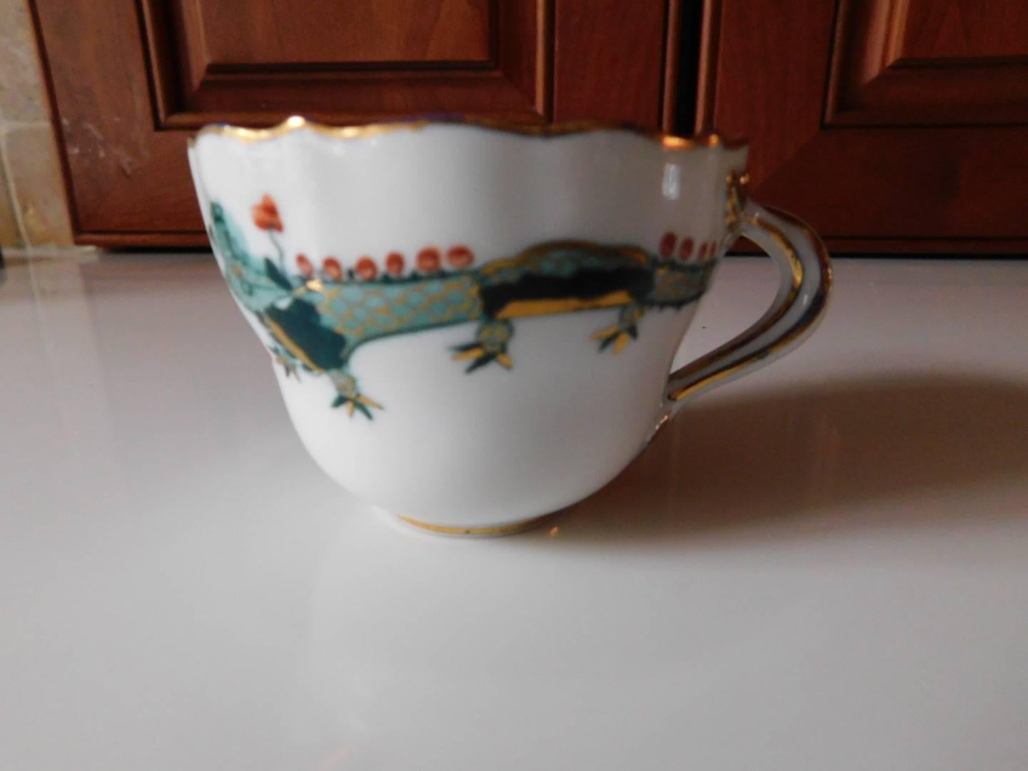 German Meissen Porcelain Green Dragon Cup and Saucer