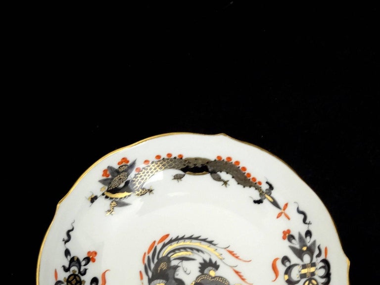 Meissen Black Dragon Red Accent Demitasse Cup and Saucer For Sale 1