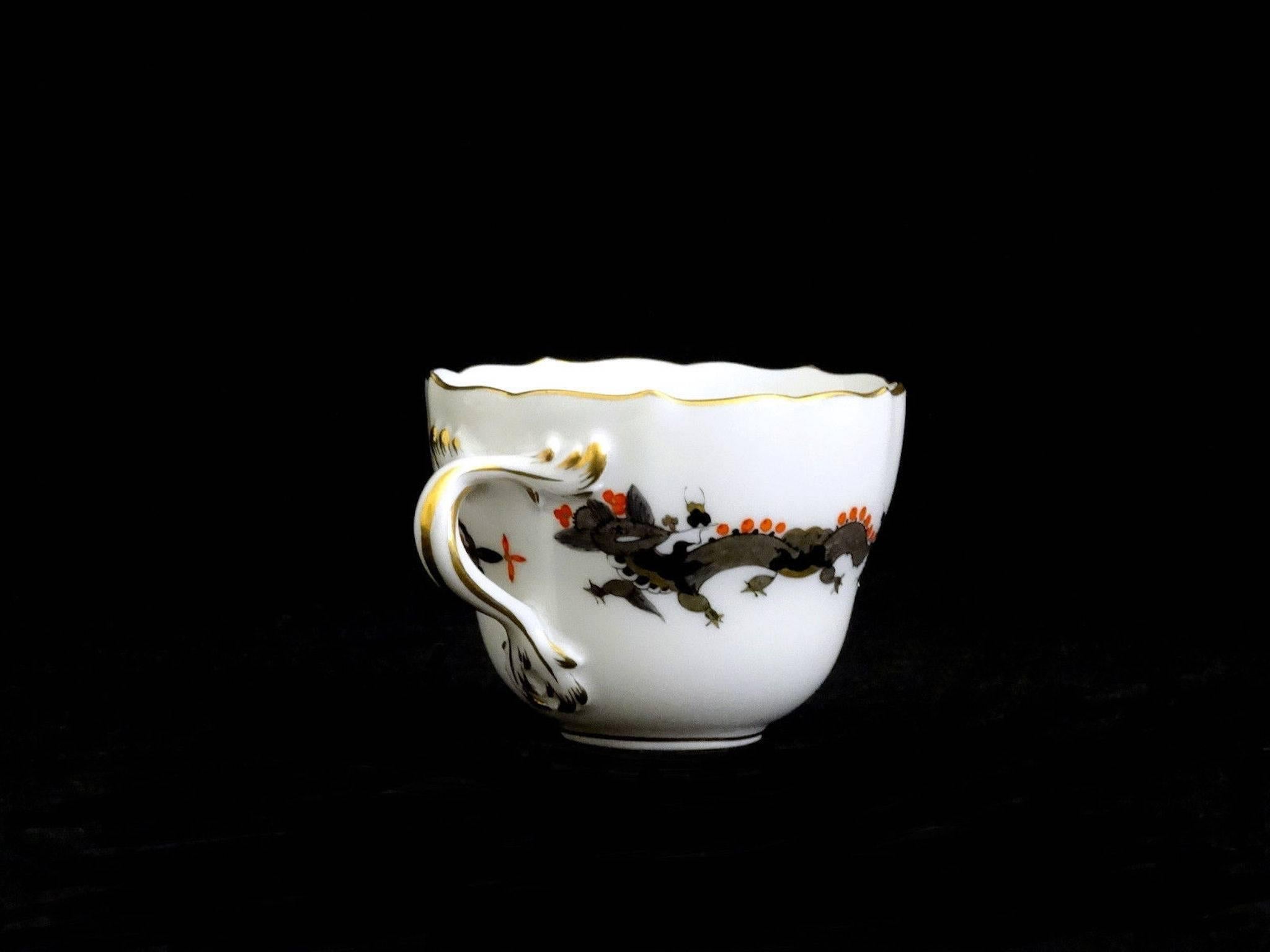 Meissen Black Dragon Red Accent Demitasse Cup and Saucer For Sale 4