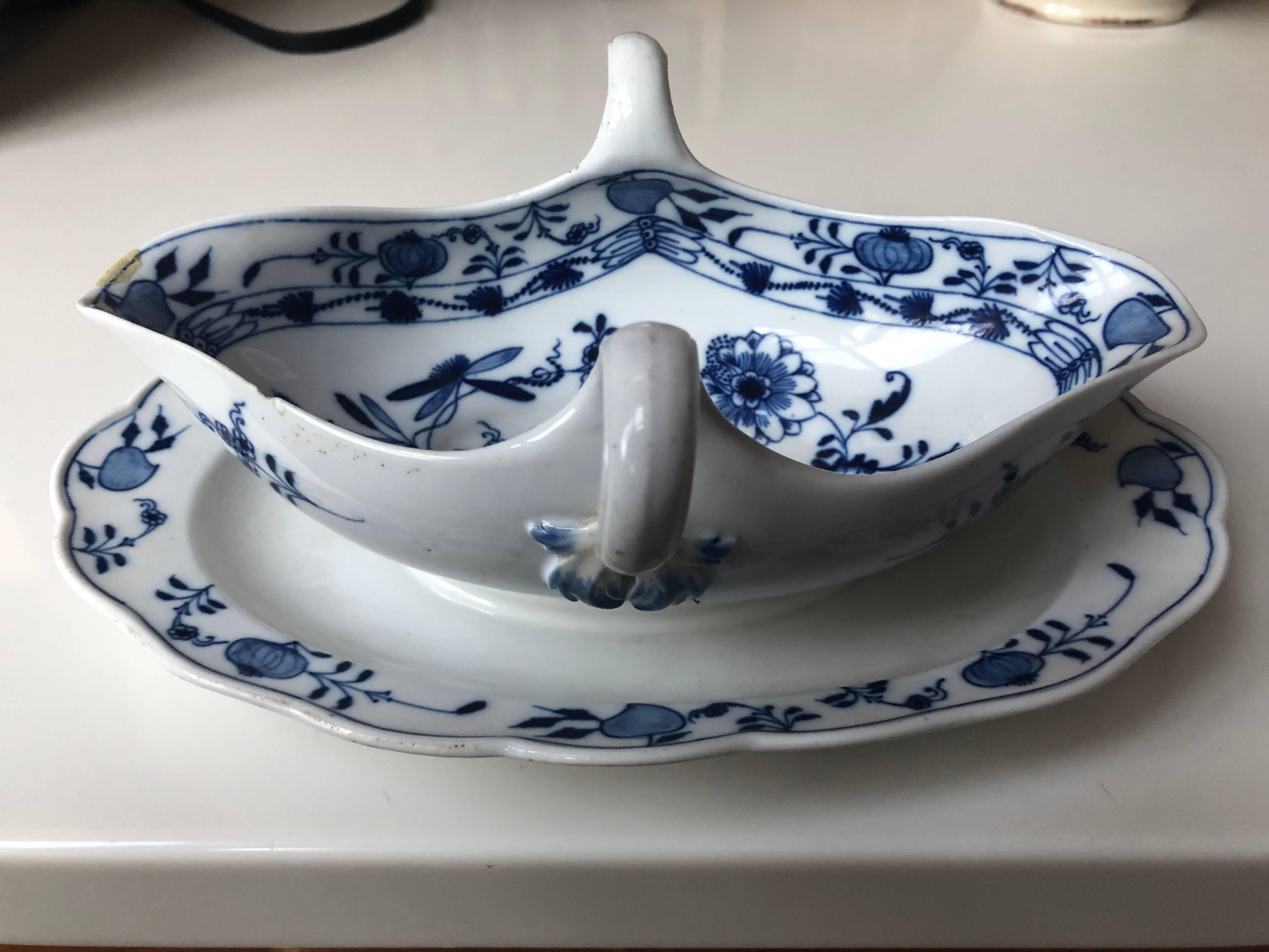 Late 19th century Meissen Porcelain blue onion gravy dish.