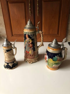 Set of 3 Vintage German Switzerland Beer Steins