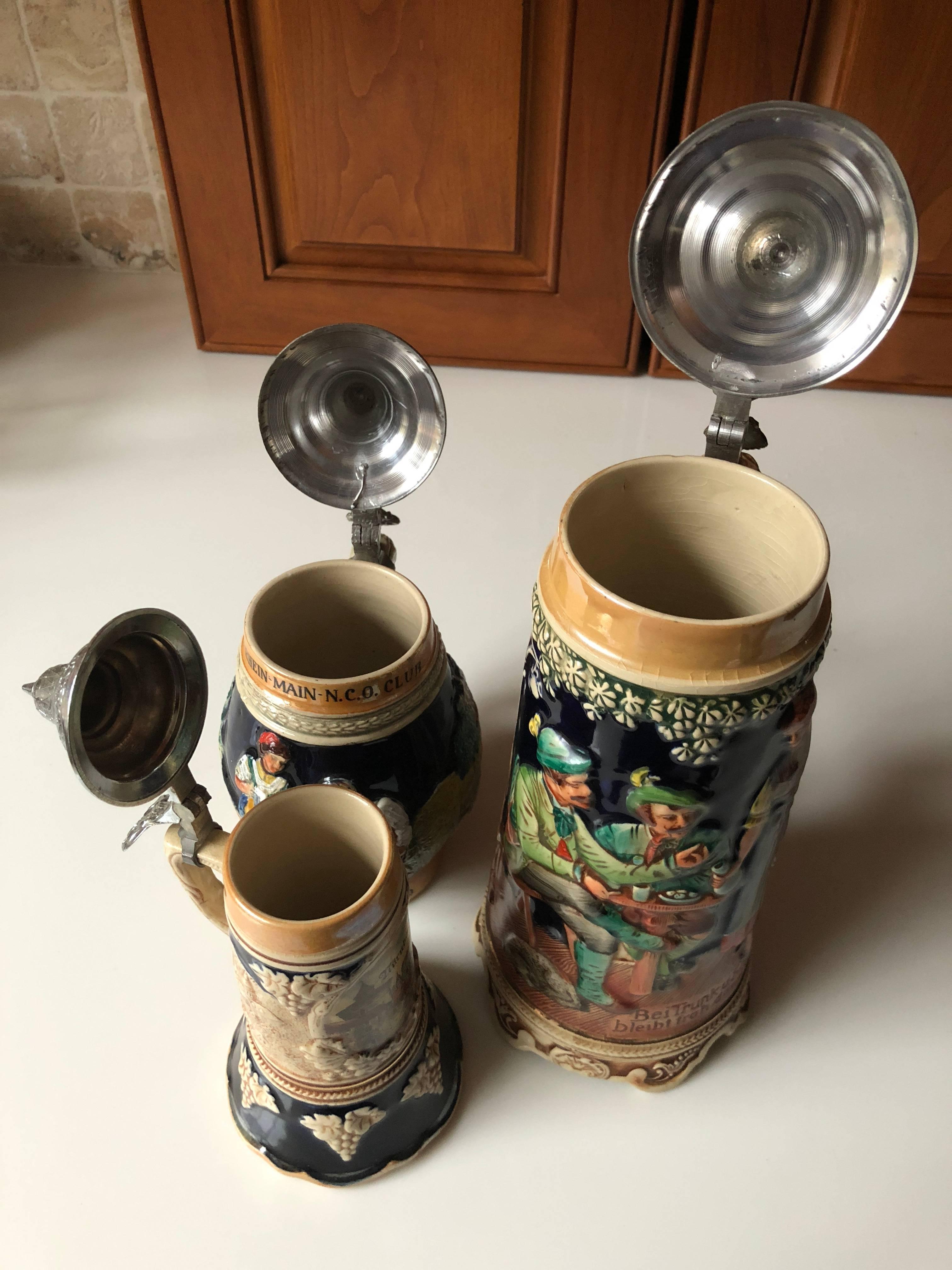 Set of 3 Vintage German Switzerland Beer Steins In Excellent Condition In Washington Crossing, PA
