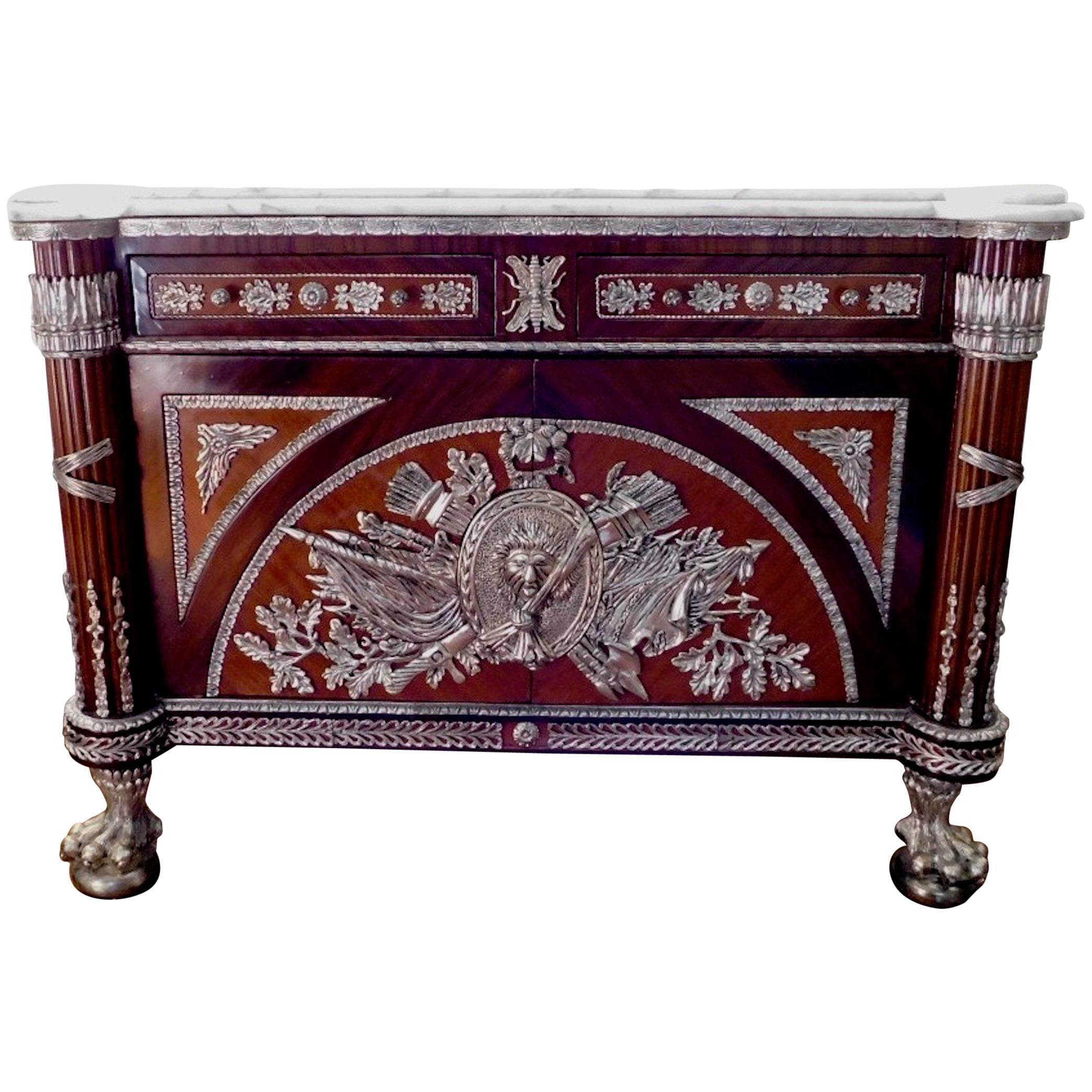 Revolution Commode Silver Plated with Marble Top For Sale