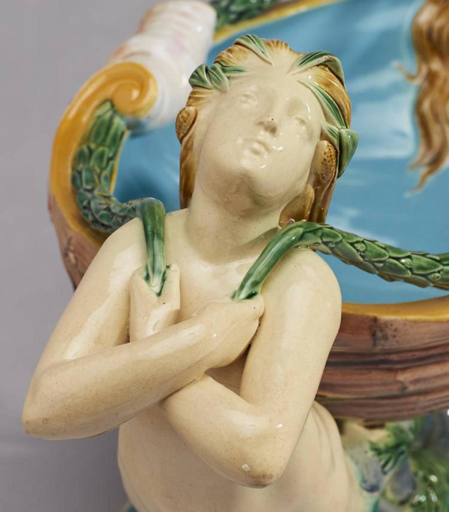 19th Century Minton Majolica Shell Form Mermaid Centerpiece For Sale 1