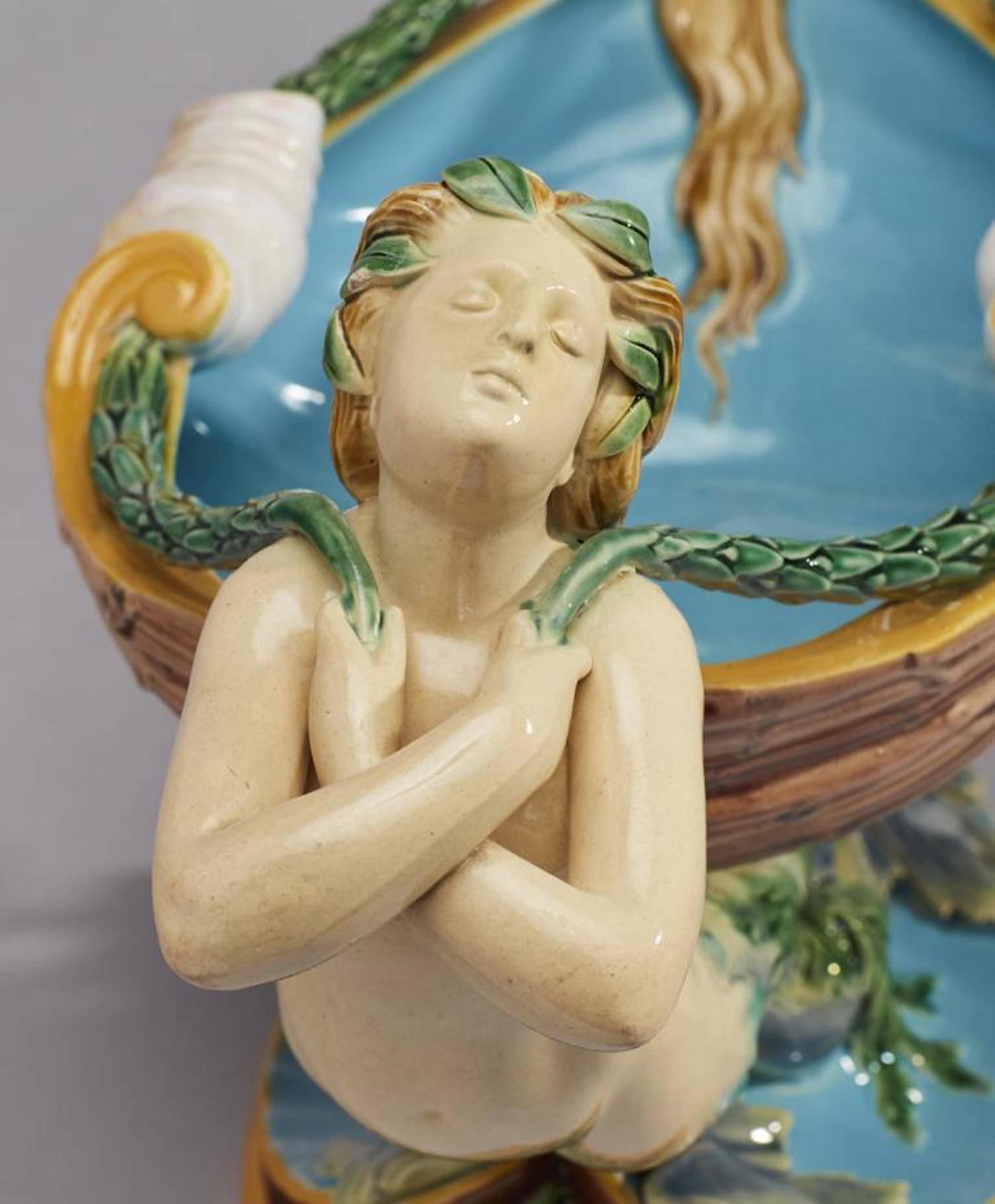 19th Century Minton Majolica Shell Form Mermaid Centerpiece For Sale 2