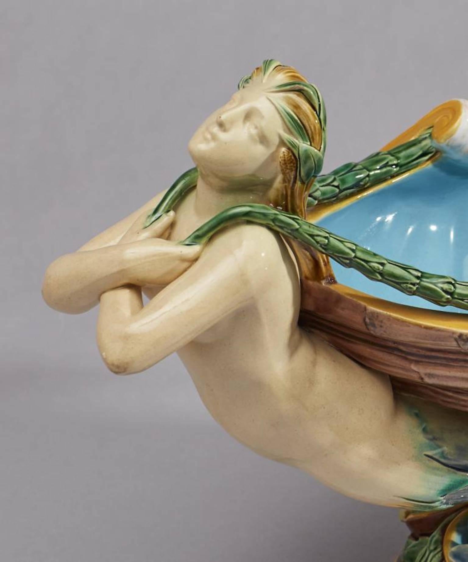 19th Century Minton Majolica Shell Form Mermaid Centerpiece For Sale 3