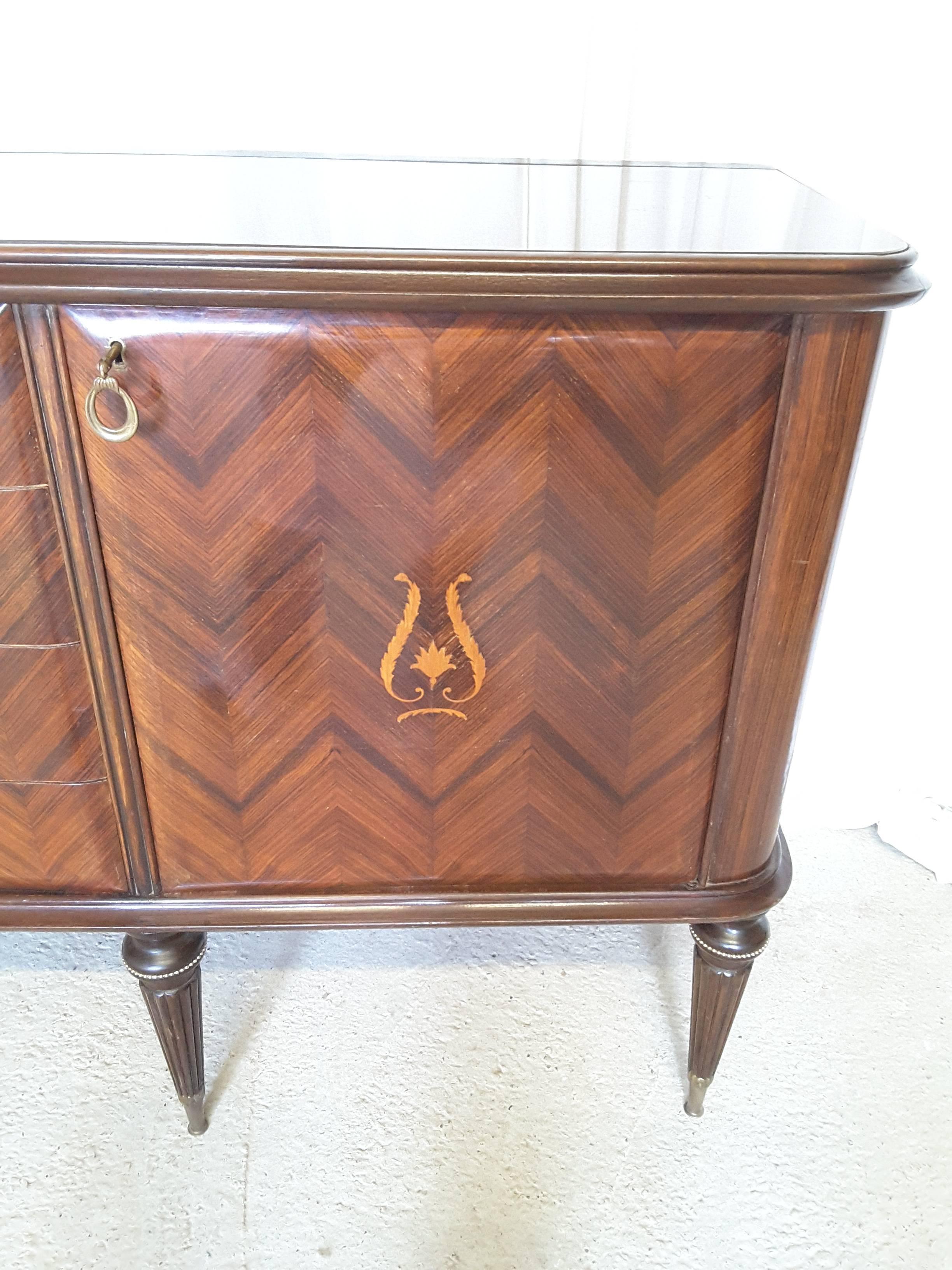 Mid-Century Modern Italian Herringbone Rosewood Sideboard 1