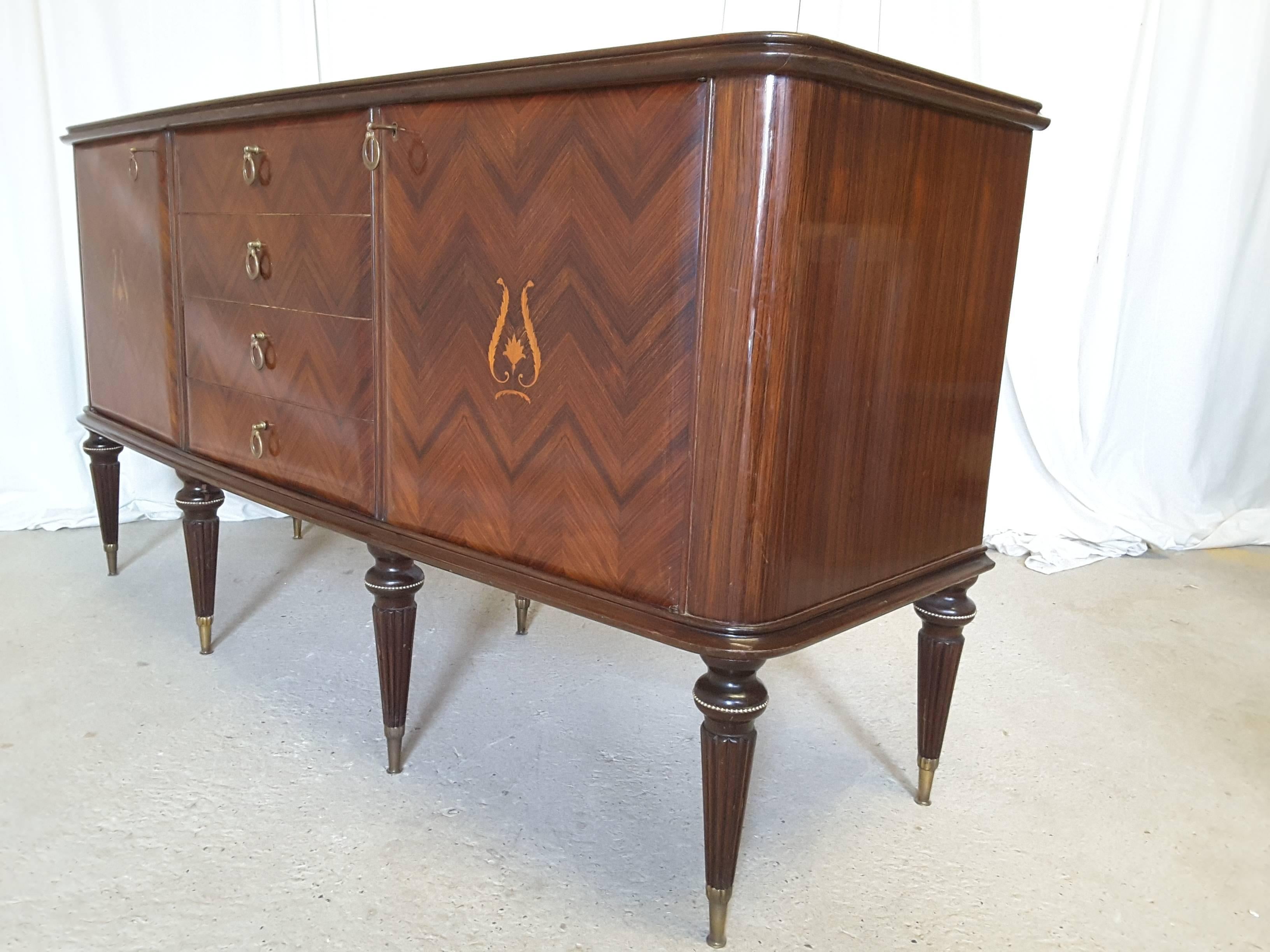 Mid-Century Modern Italian Herringbone Rosewood Sideboard 2