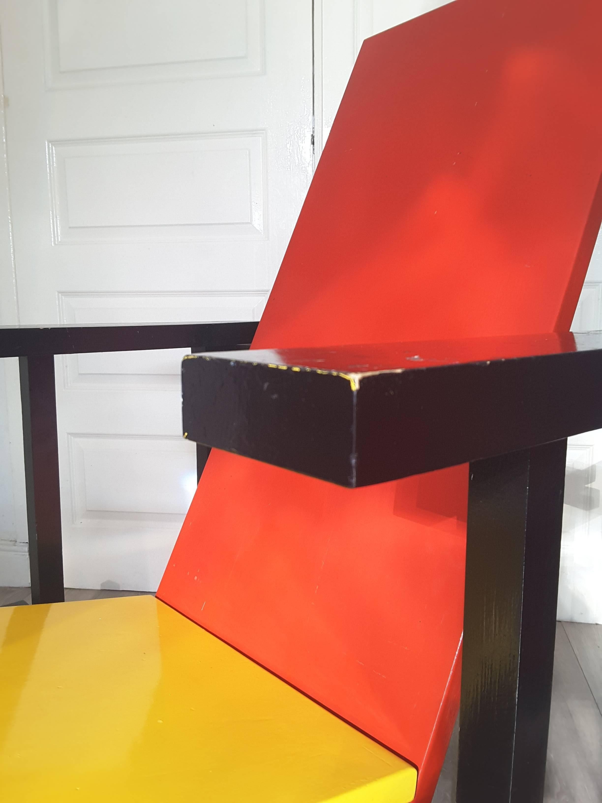 Mid-Century Modern Rietveld Red Blue Chair For Sale 1