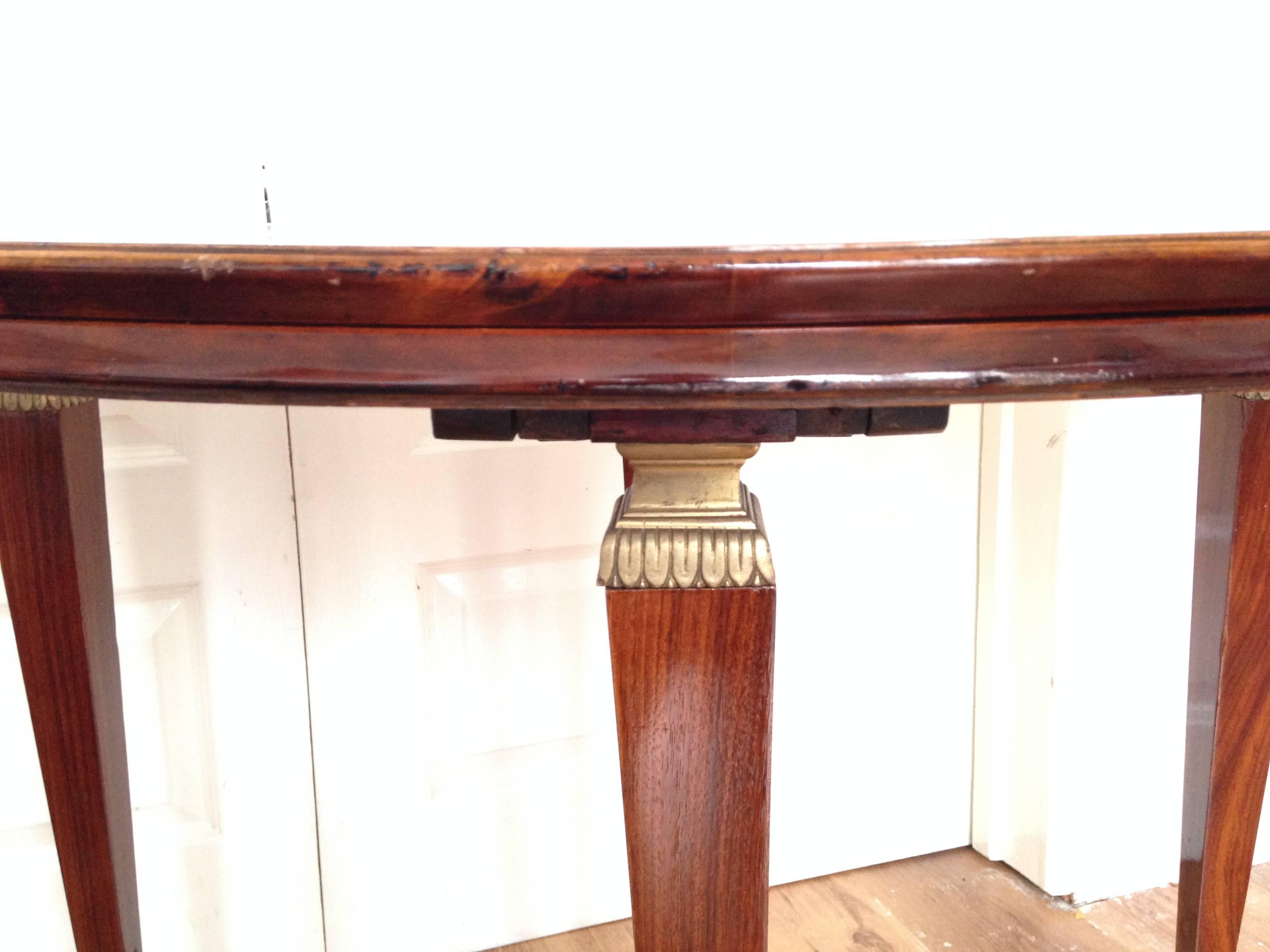 Neoclassical Revival Italian Rosewood Demilune Side Console Card Table For Sale
