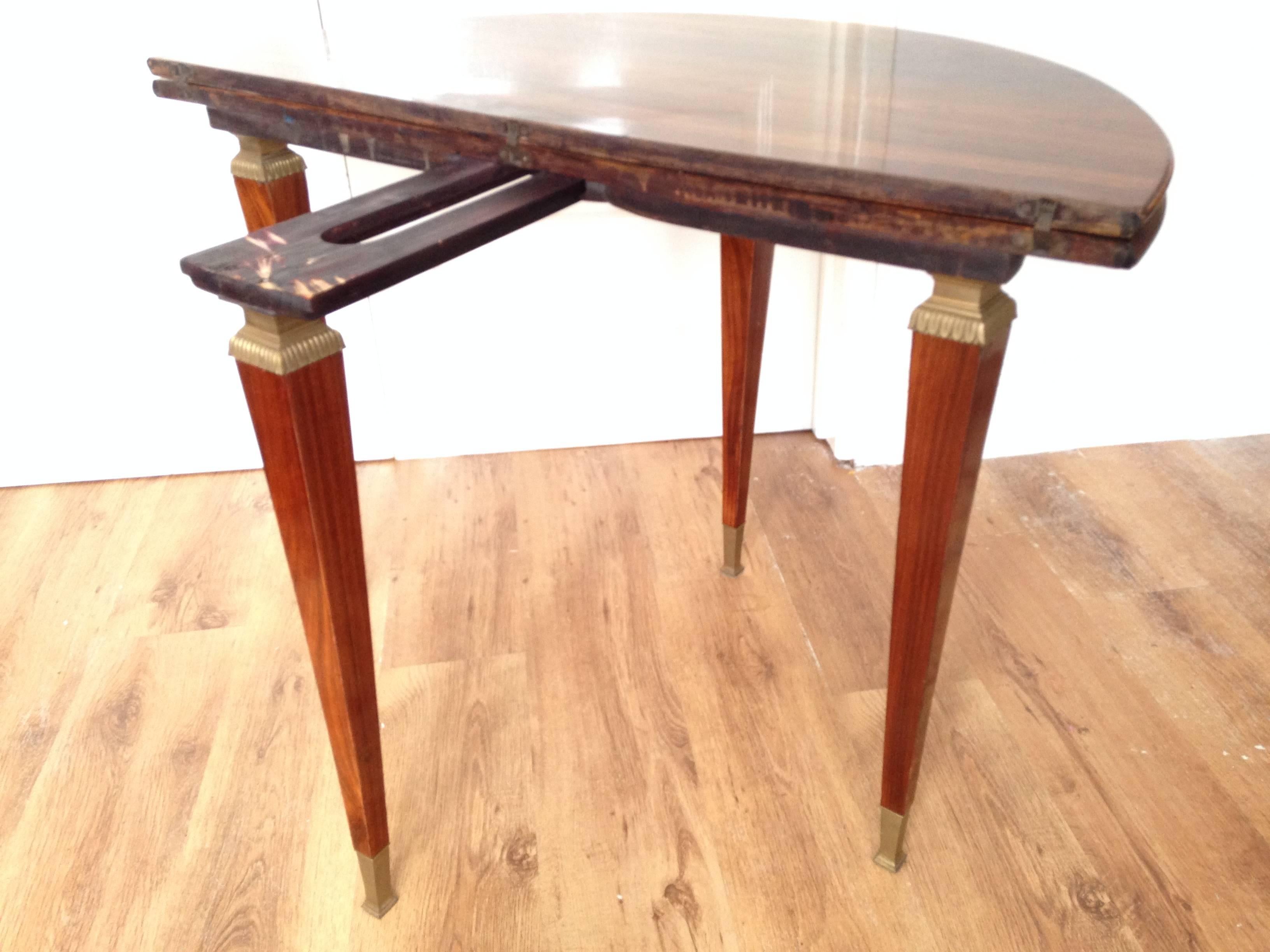 Italian Rosewood Demilune Side Console Card Table For Sale 1