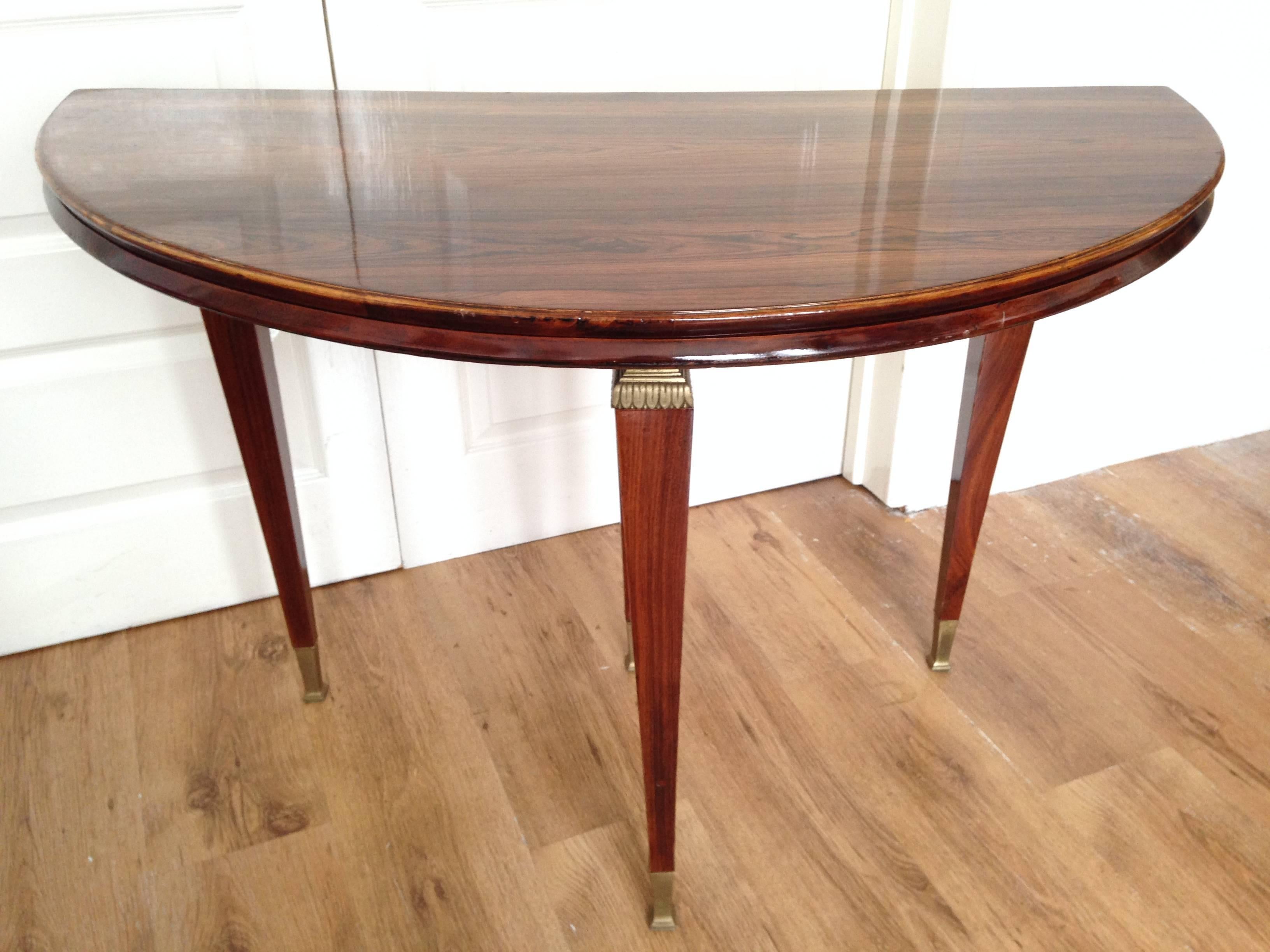 Italian Rosewood Demilune Side Console Card Table For Sale 5