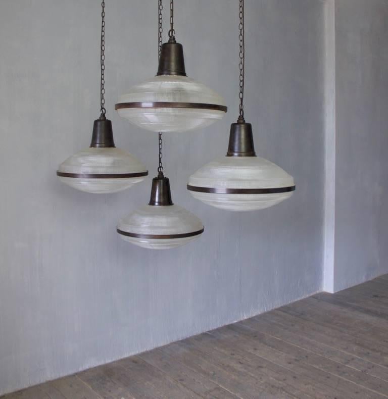 Five Large Holophane Pendant Lights At 1stdibs A Set Of Five Large Holophane Pendant Lights Unusual Form England Circa 1940