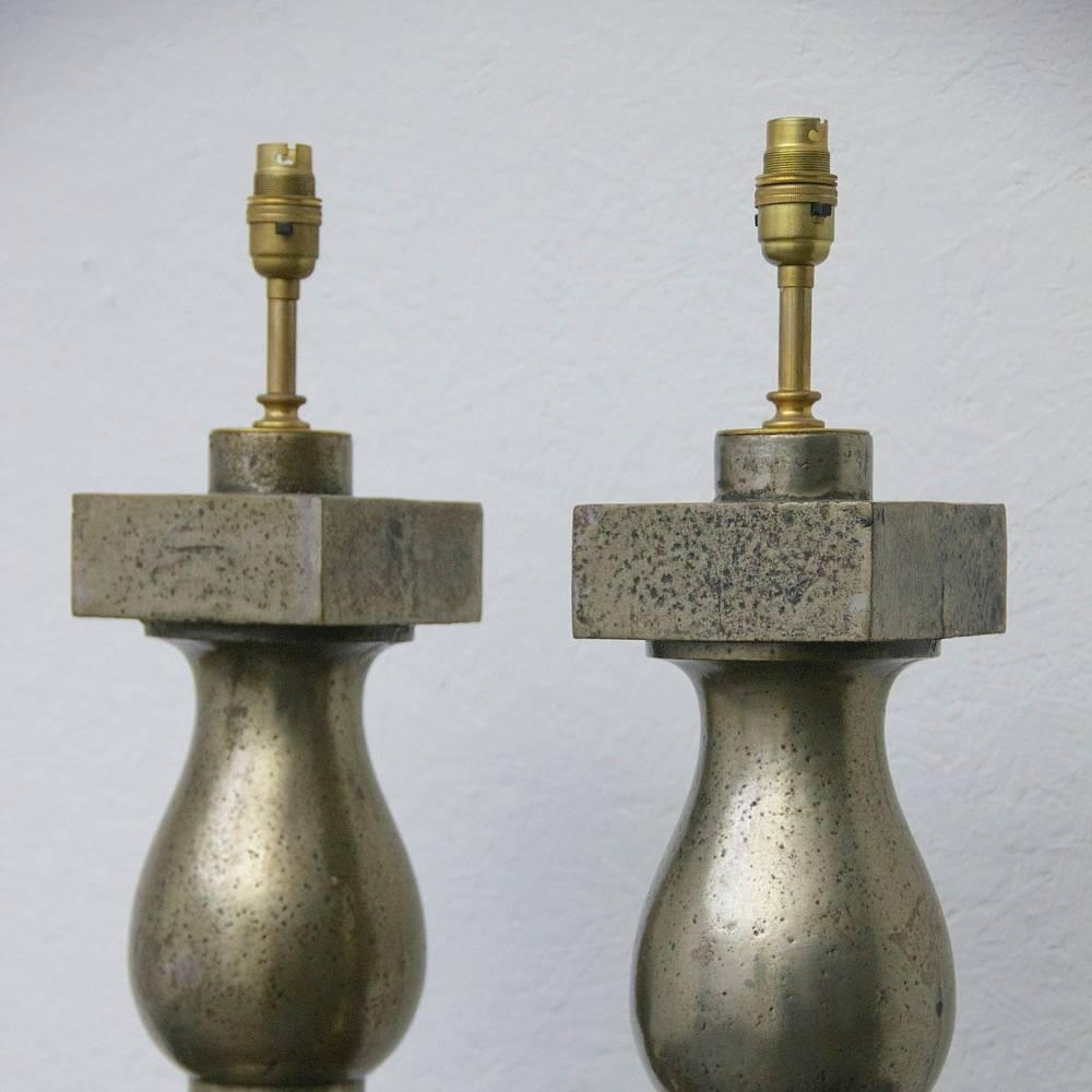 Metal Pair of 19th Century Polished Iron Baluster Lamps For Sale