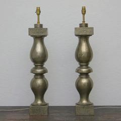 Pair of 19th Century Polished Iron Baluster Lamps